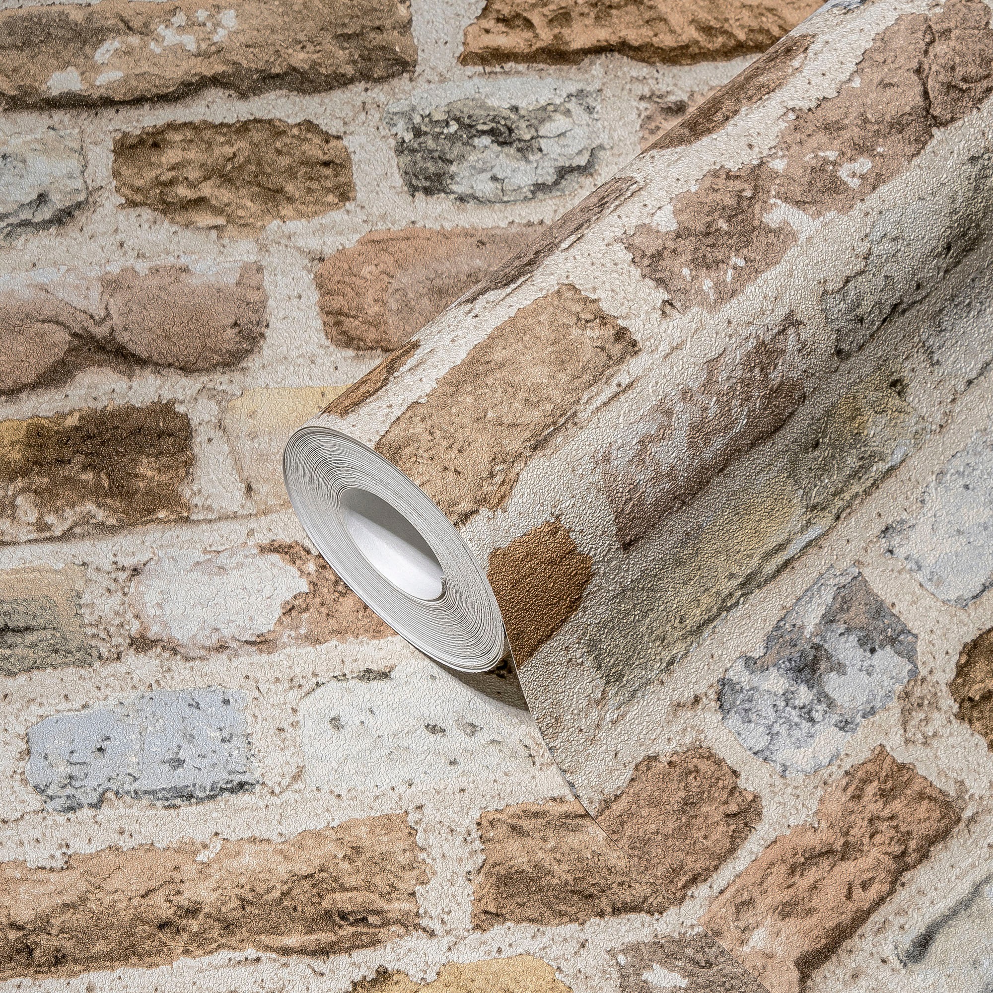 A.S. Création Vliestapete »Bricks & Stones Backstein Steinoptik«, matt-gemustert-neutral, Steintapete Backstein Tapete Tapeten Wohnzimmer Schlafzimmer Küche