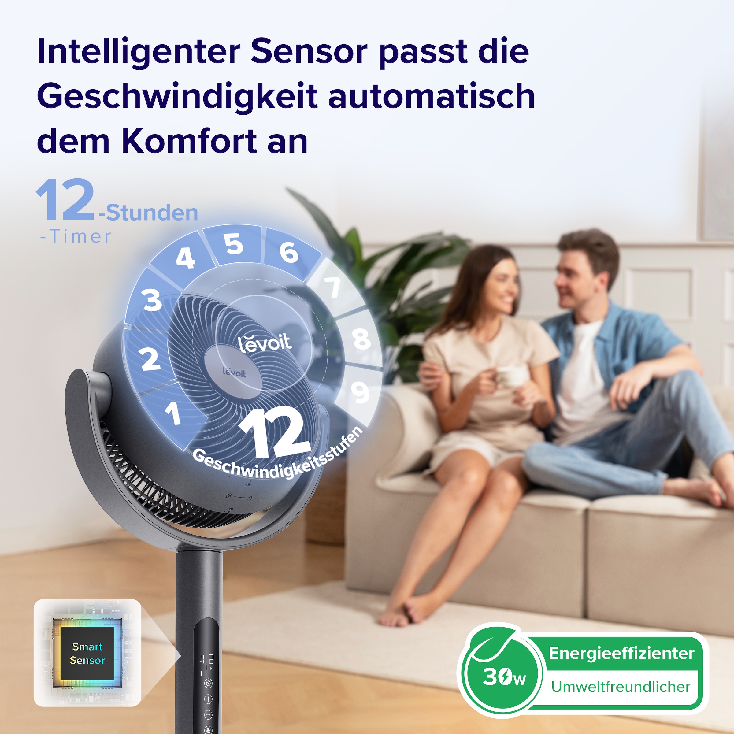 Levoit Standventilator »Pedestal Air Circulator Fan« Fernbedienung, 12 Lüftergeschwindigkeiten, höhenverstellbar