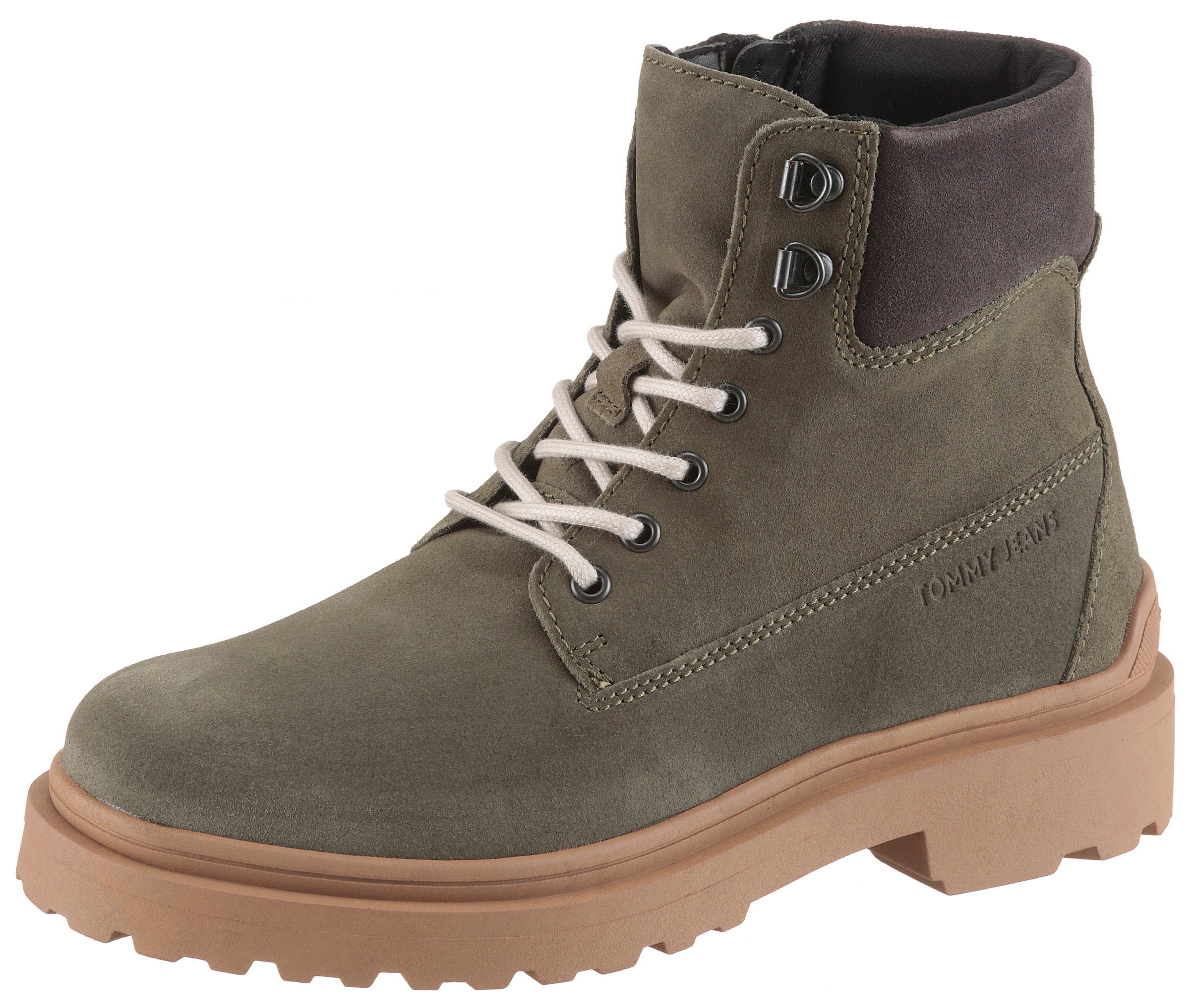 Tommy Jeans Schnürboots »TJM LACE UP BOOT SUEDE«  , Blockabsatz, Outdoorboots, mit Ösen, im Bergsteigerlook