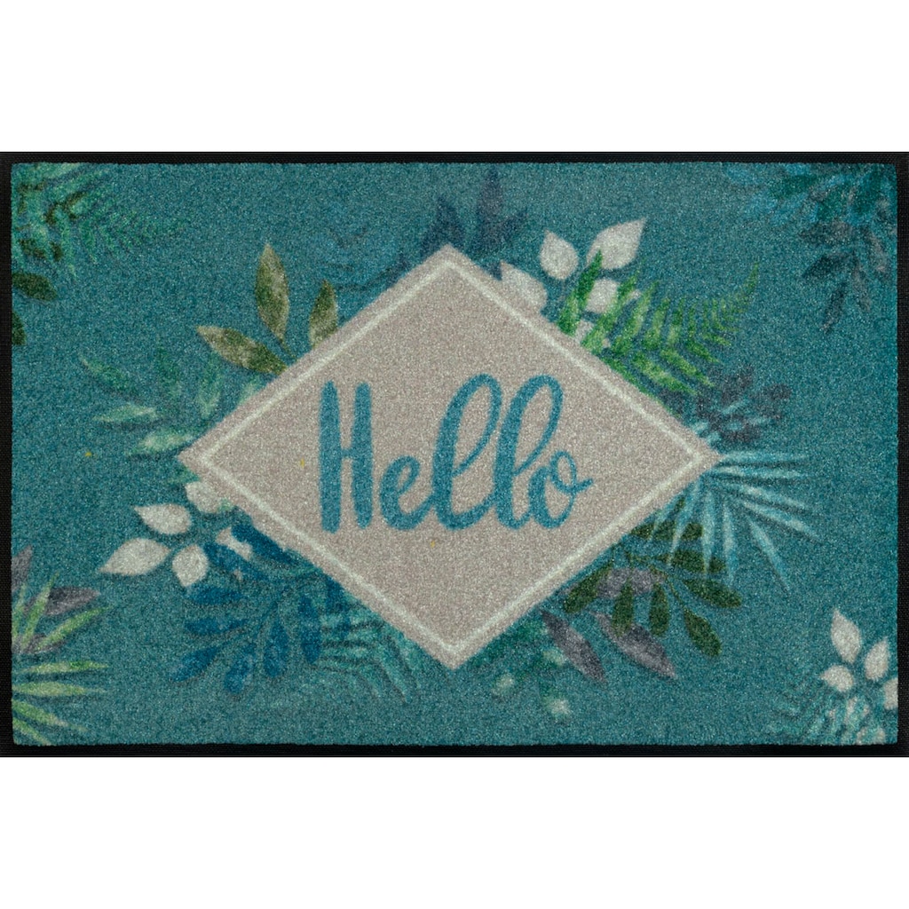 wash+dry by Kleen-Tex Fußmatte »Floral Hello«, rechteckig, Schmutzfangmatte, mit Spruch, In- und Outdoor geeignet, waschbar