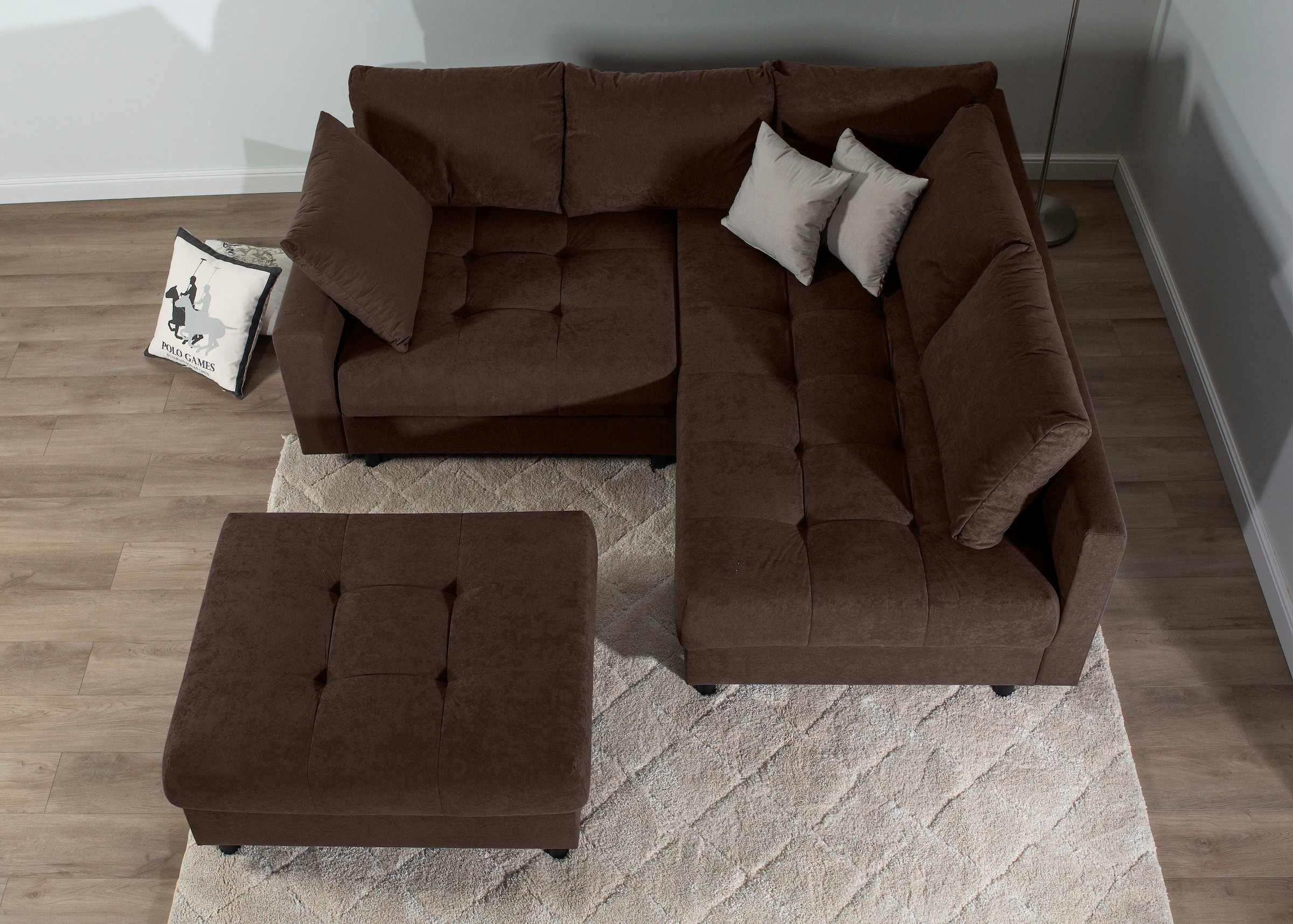 COLLECTION AB Ecksofa »Toni L-Form, B: 215 cm« mit Hocker & 2 Zierkissen, Federkern