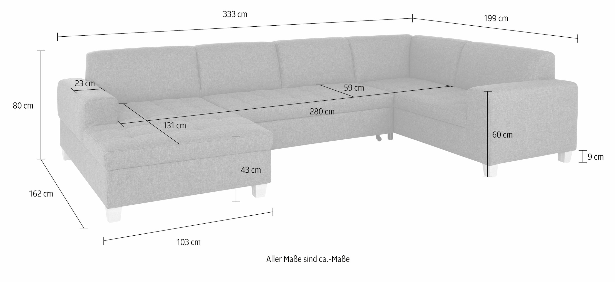 Home affaire Wohnlandschaft »Corby U-Form«, wahlweise mit Bettfunktion, Steppung auf Sitzfläche