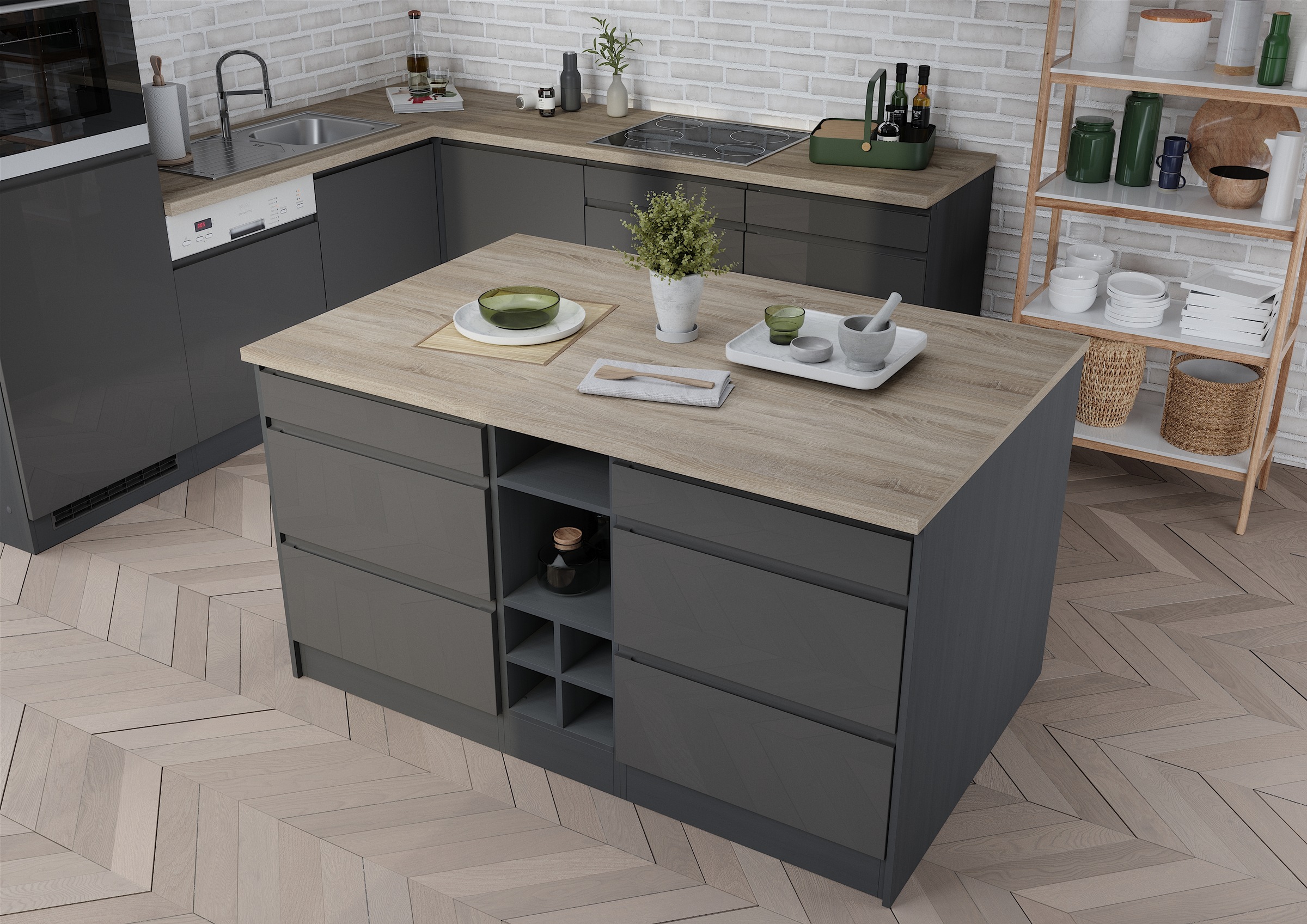 KOCHSTATION Kücheninsel »KS-Virginia« Breite 153 cm, MDF-Fronten, Flaschenr günstig online kaufen
