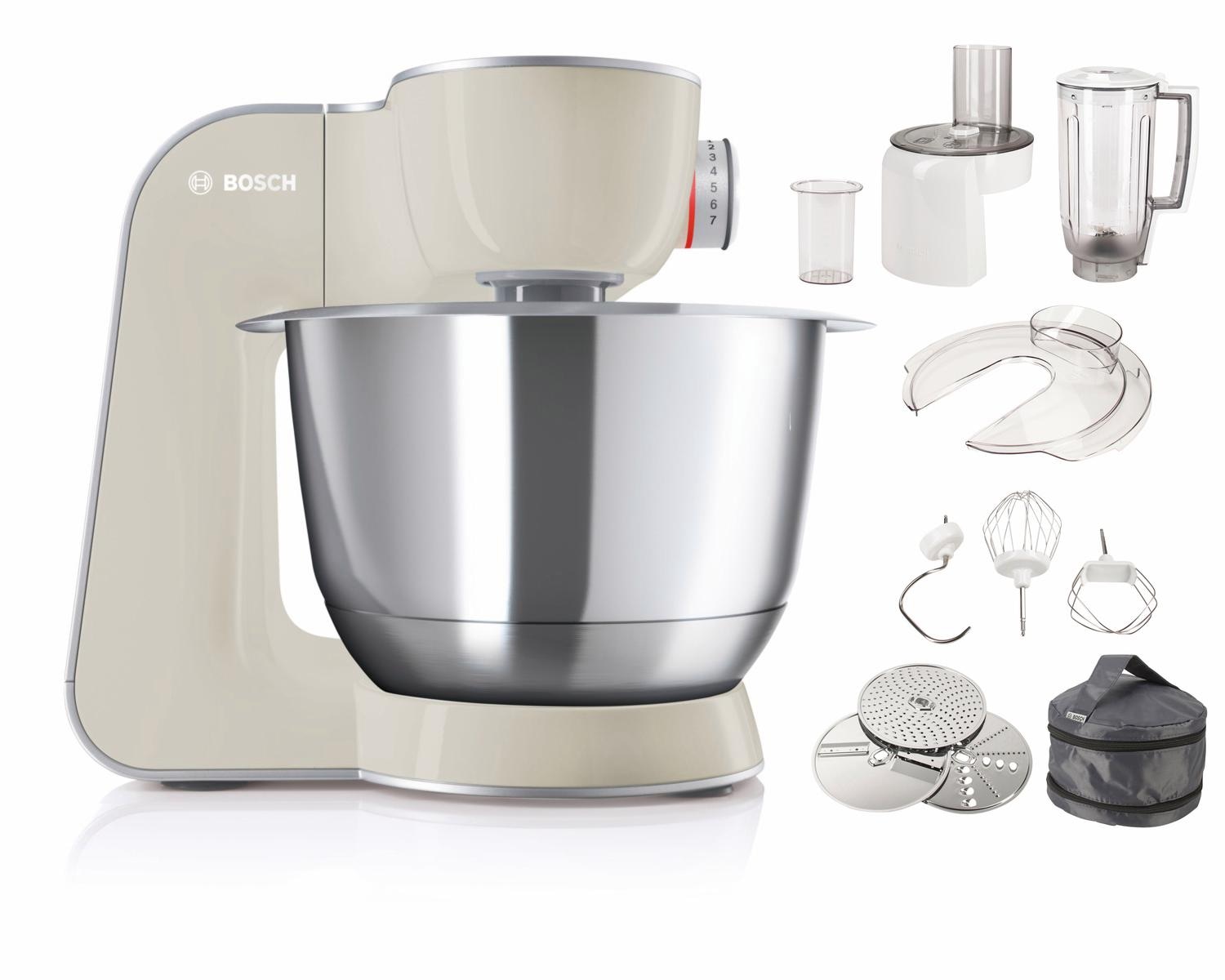 BOSCH Küchenmaschine »Serie 4 MUM58L20, Durchlaufschnitzler, Mixer, grau«, 3 Scheiben, Schüssel, Knethaken/Rühr-/Silikonbesen, spülmaschinenfest