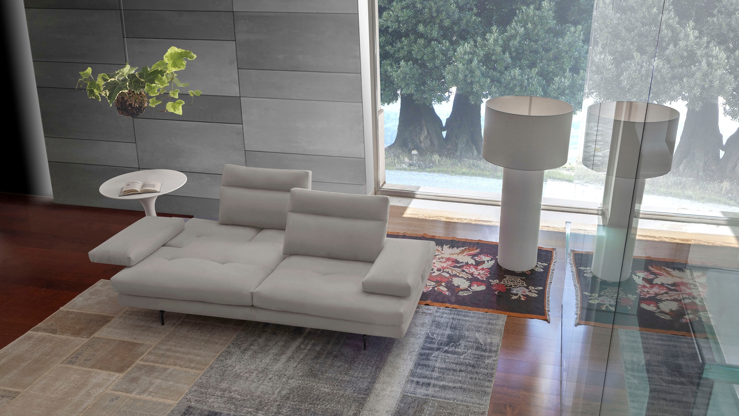 CALIA ITALIA 3-Sitzer »Toby Wing, Designsofa, hochwertige Verarbeitungsdetails, bequem«, inkl. Sitztiefenverstellung und Armteilfunktion, Füße in Schwarz matt