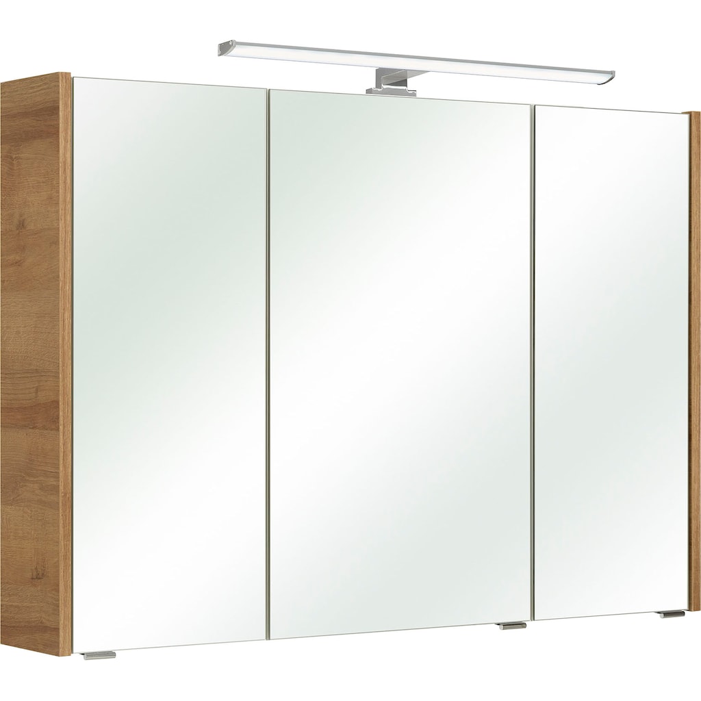 Saphir Spiegelschrank »Quickset 362 Badschrank, 3 Spiegeltüren, 6 Einlegeböden, 100 cm breit«, inkl. LED-Beleuchtung, Türdämpfer, Schalter-/Steckdosenkombination