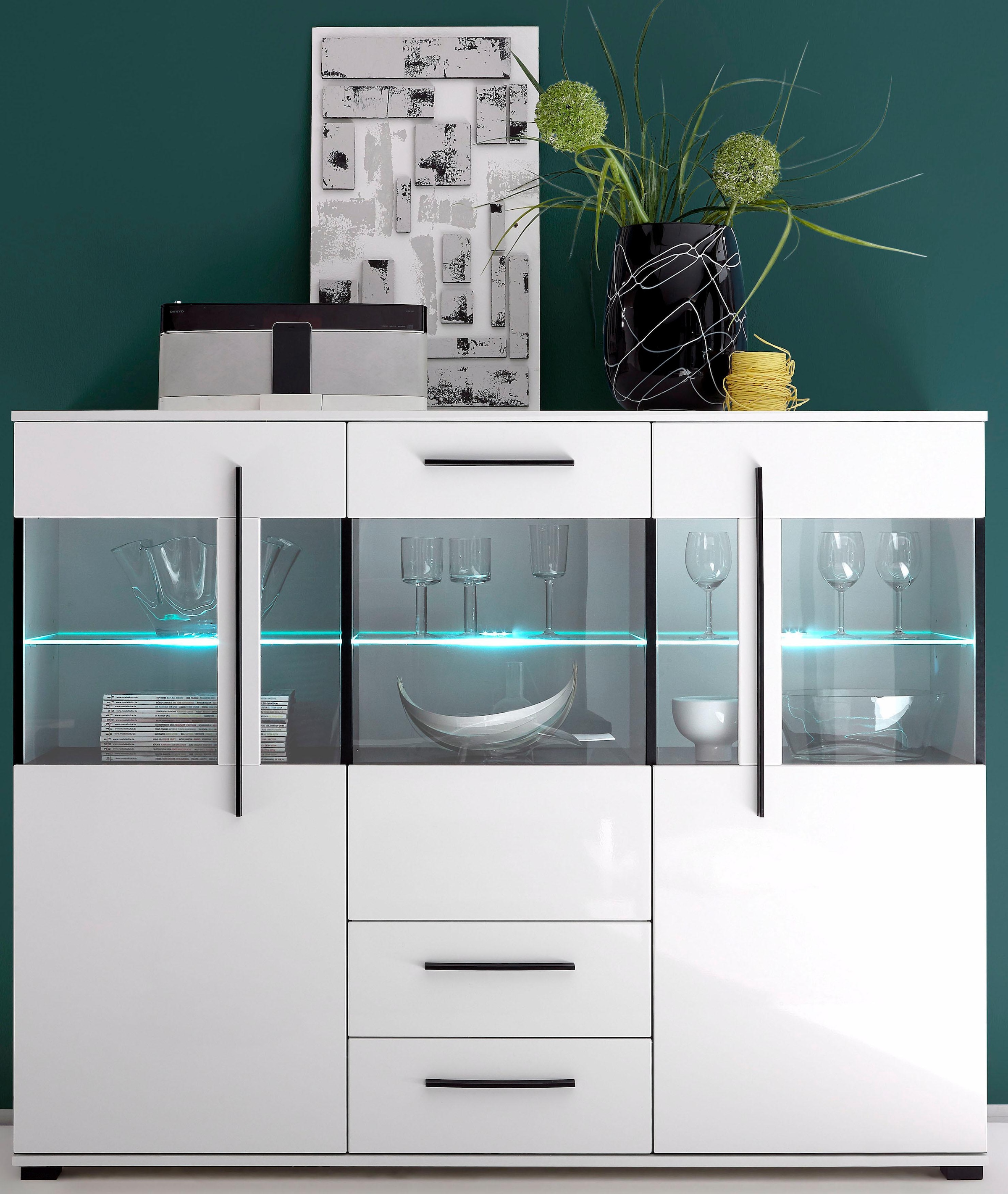 INOSIGN Highboard »Cantara, moderner Schrank, Vitrine in Eiche Dekor oder weiß«, schwarze Stangengriffe, ausreichend Stauraum, vielseitig einsetzbar