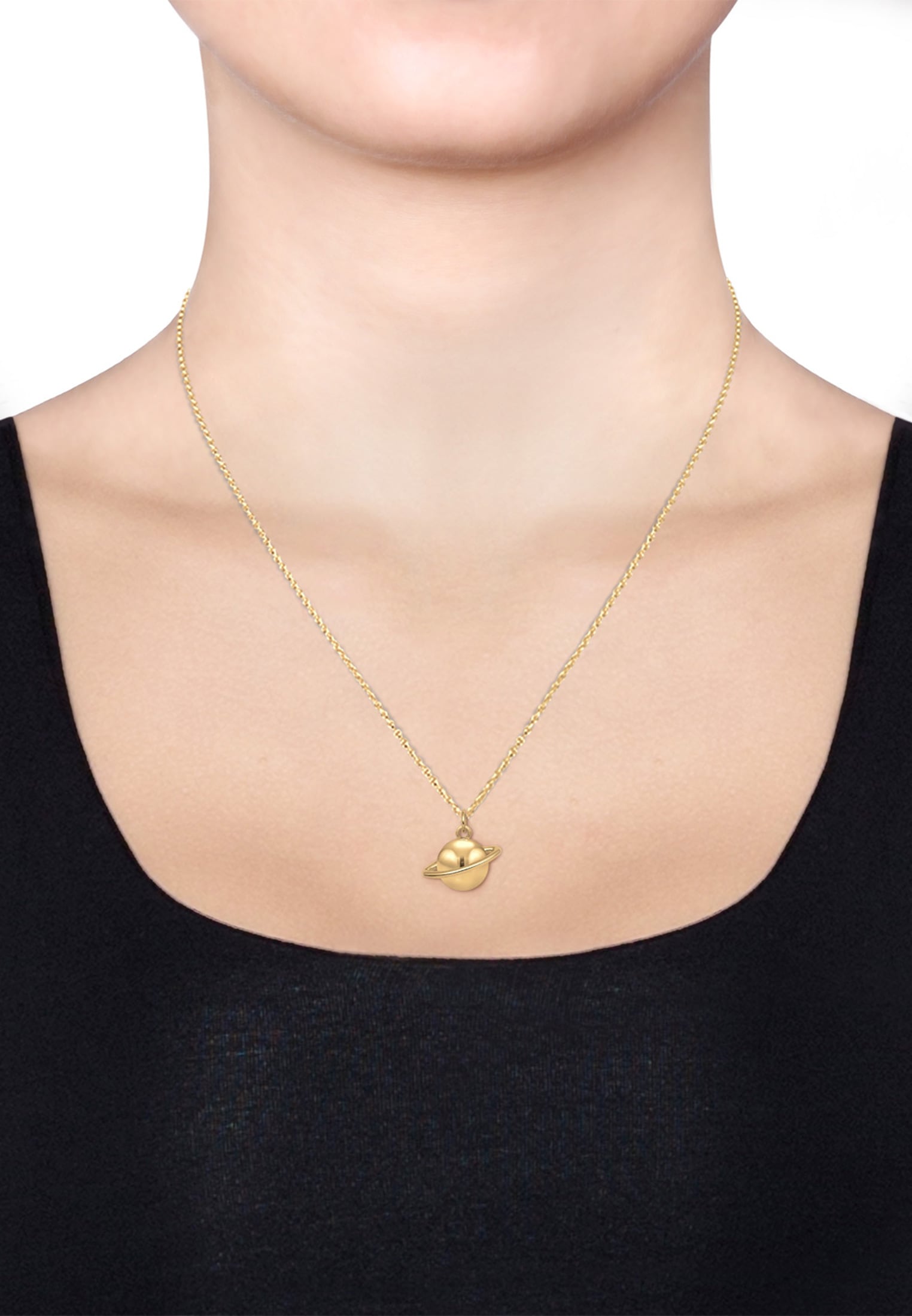 Elli Kette mit Anhänger »Planet Saturn Astro 925 Sterling Silber vergoldet«