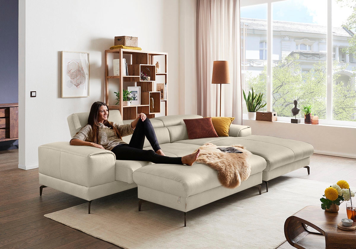 W.SCHILLIG Ecksofa »piedroo, Designsofa mit tollem Sitzkomfort, elegant und bequem, L-Form«, Kopfteilverstellung, wahlweise mit Sitztiefenverstellung, Breite 303cm