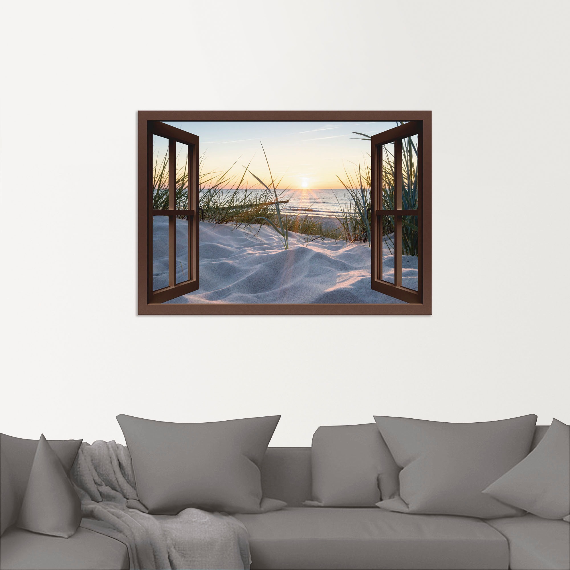 Artland Wandbild »Ostseestrand durchs Fenster«, Meer Bilder, (1 St.), als Alubild, Outdoorbild, Leinwandbild, Wandaufkleber, versch. Größen