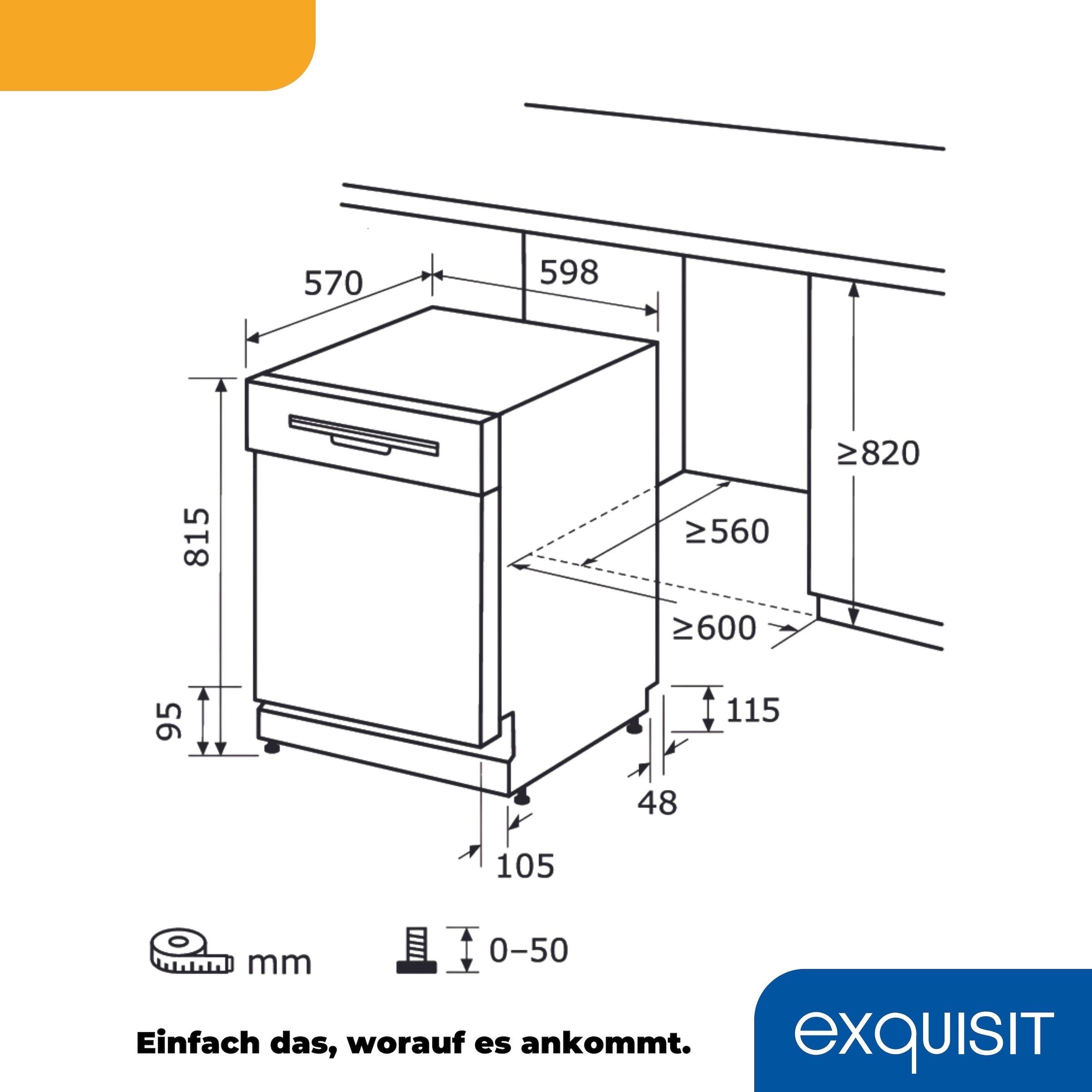 exquisit Unterbaugeschirrspüler »EGSP9313-EF-030E inox« 11 l 13 Maßgedecke Unterbaugerät mit eleganter Edelstahlfront, keine Möbelfront notwendig