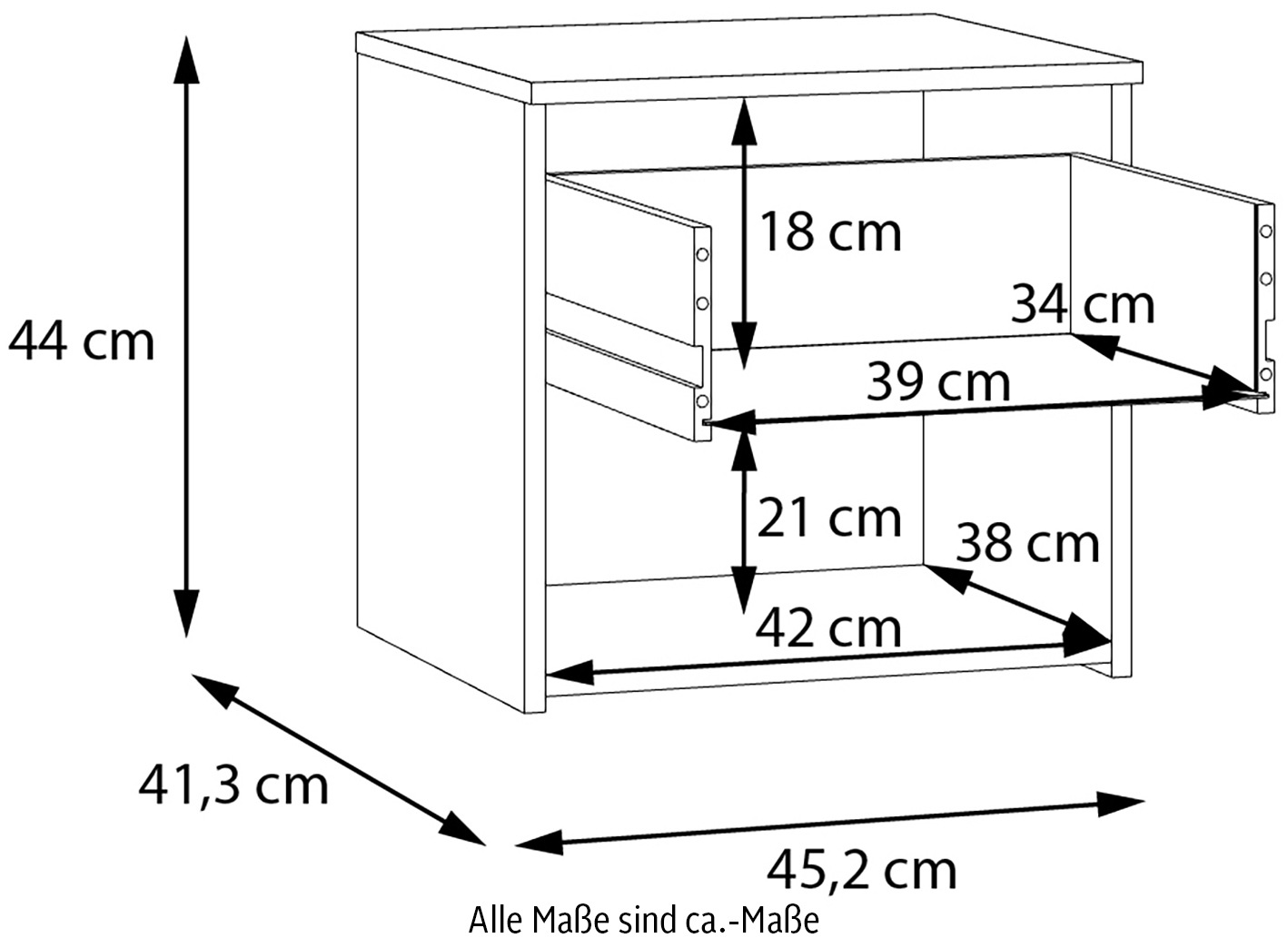 FORTE Nachtkommode »Ingalil« B/H/T 42,2/44,0/41,3 cm, Schublade
