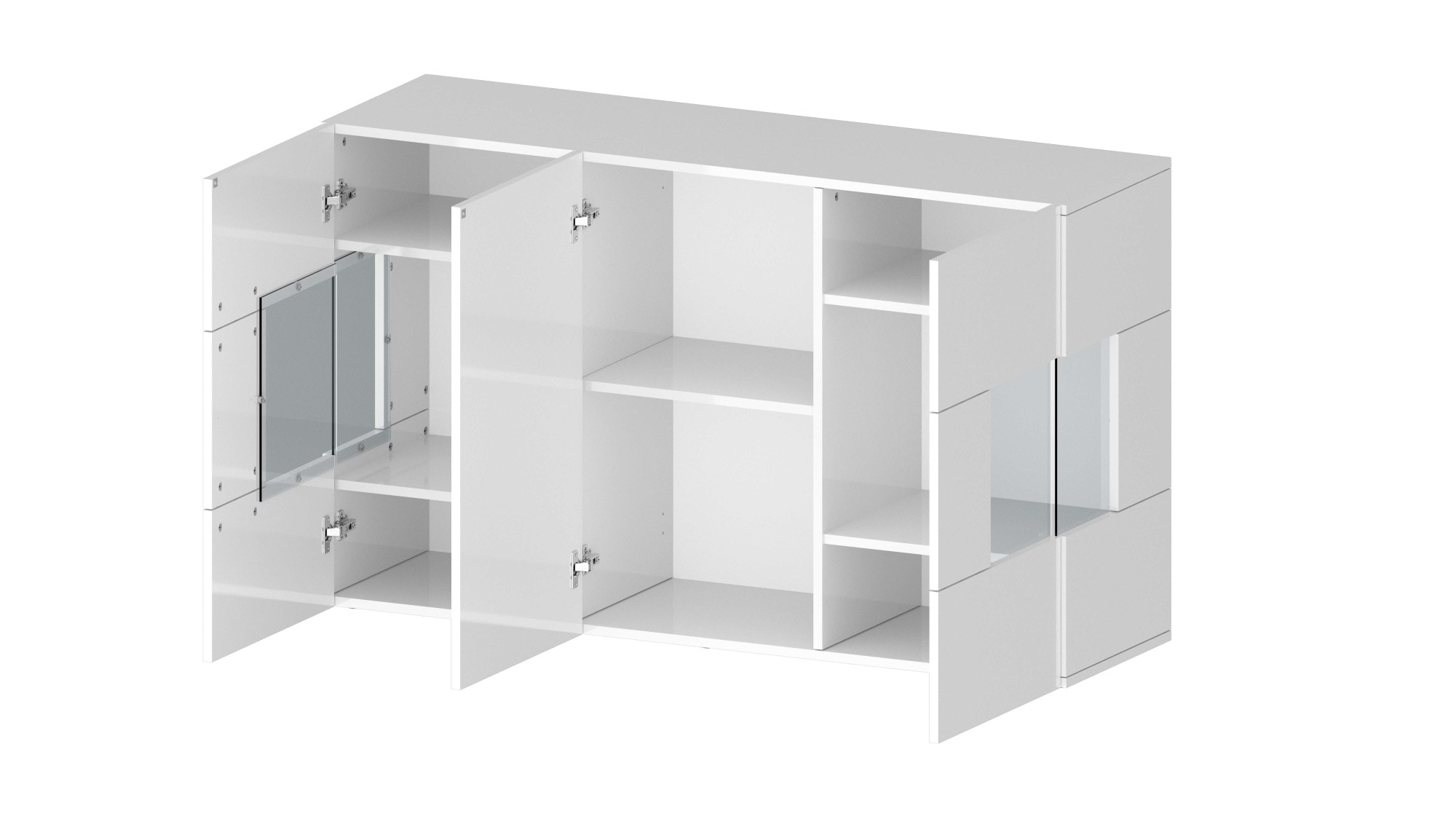 INOSIGN Sideboard »Egypt, Kommode, Schrank, Kredenz, Vitrine grifflos«, 3 Türen davon 2 mit Glaseinsatz, kompl. Hochglanz lackiert Breite 135