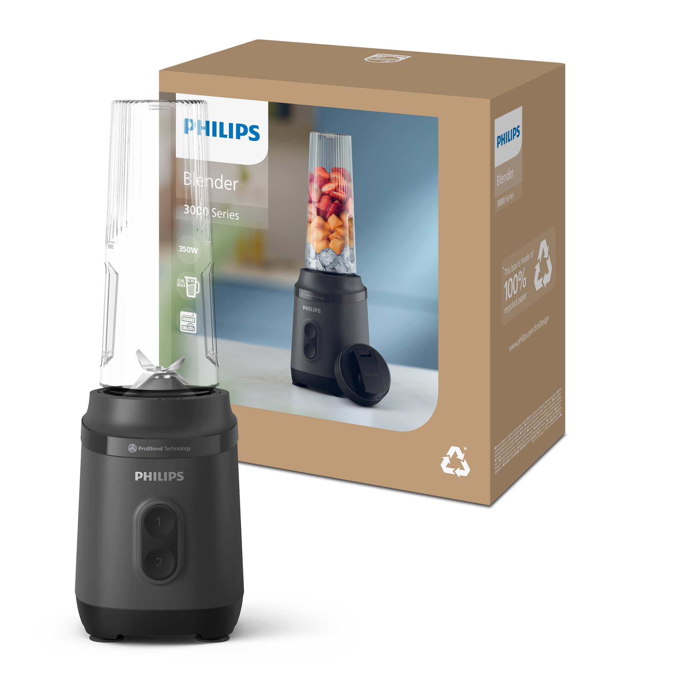 Philips Standmixer »HR2760/00 mit ProBlend-Technologie« 350 W Blend & Go-Trinkbecher, 2 Geschwindigkeitsstufen, Schwarz