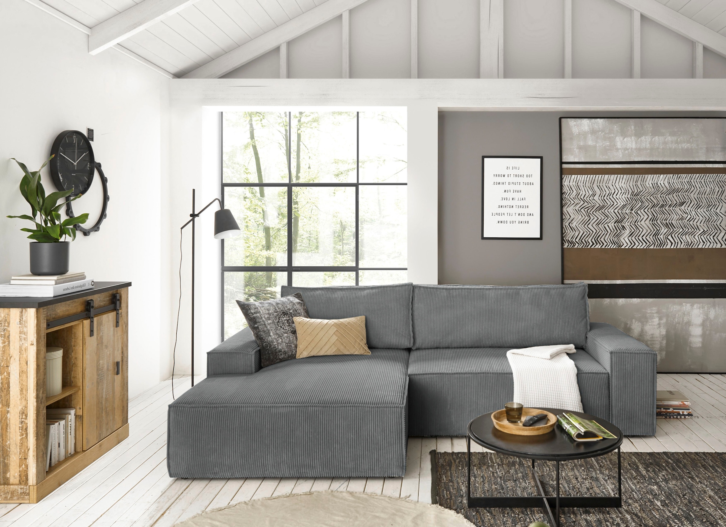 Home affaire Ecksofa »SHERWOOD«, mit Bett-Funktion (Liegefläche 210x136 cm), mit 2 losen Rückenkissen