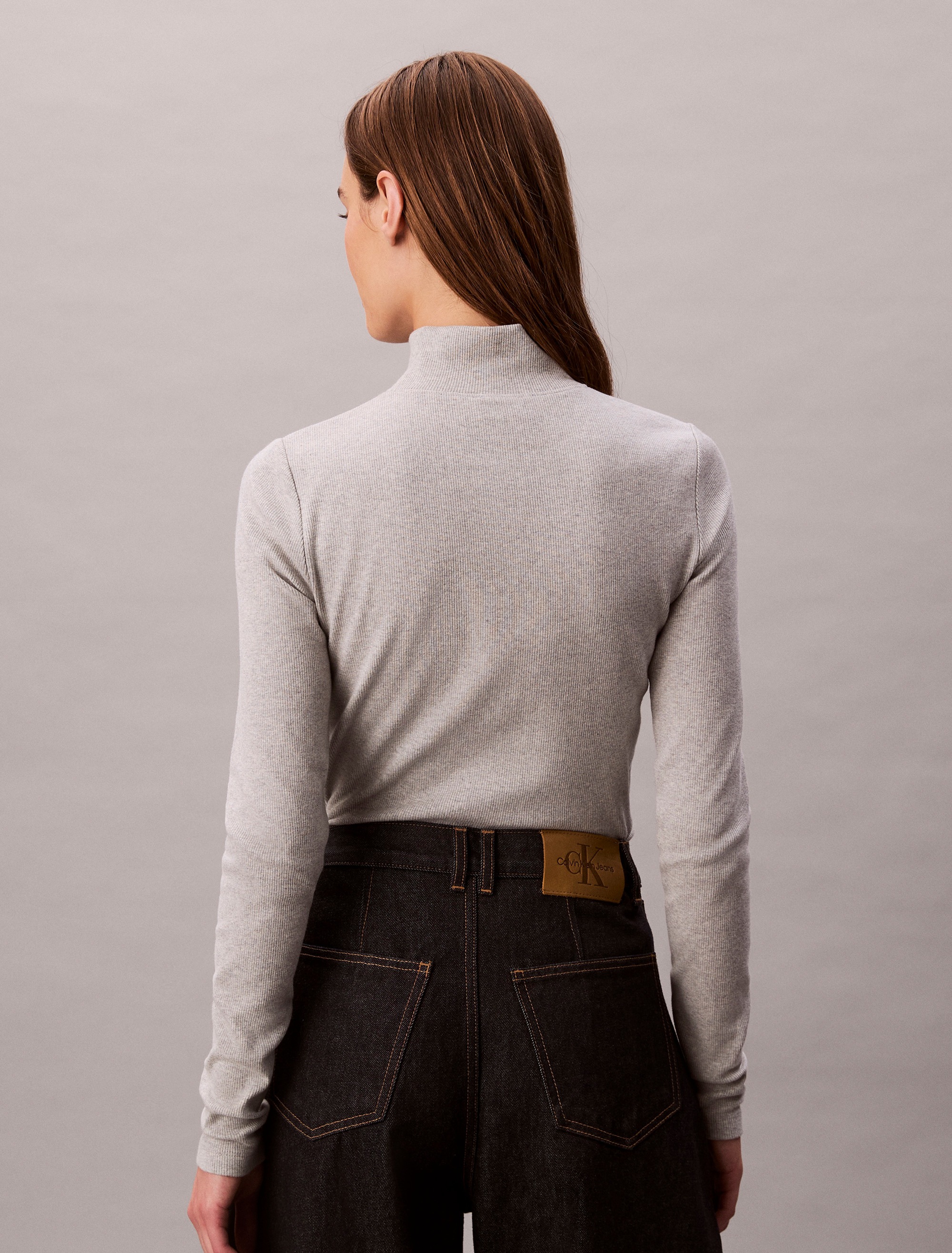 Calvin Klein Jeans Shirttop »LS WOVEN LABEL TURTLENECK«, Mit Rundhalsausschnitt, regular fit