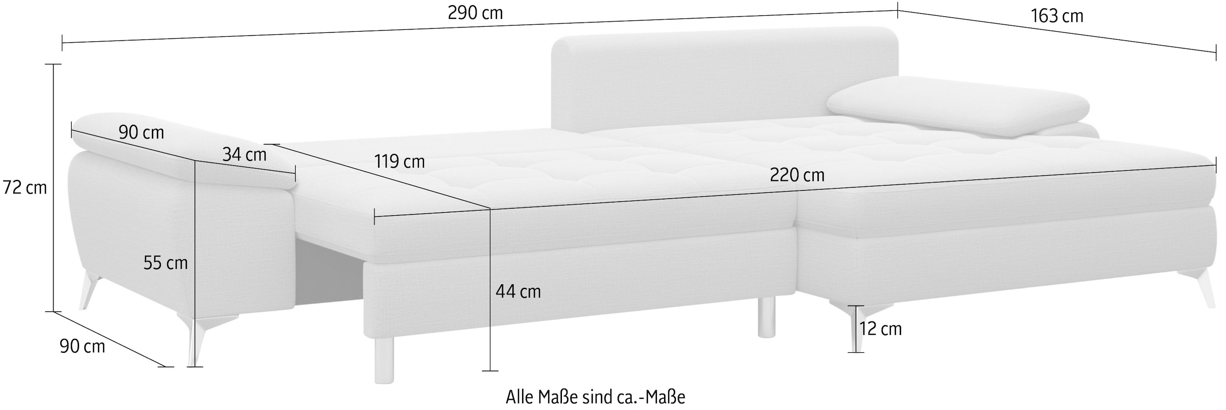 sit&more Ecksofa »Latigo L-Form«, mit Mega-Recamiere, wahlweise mit Bettfunktion und Bettkasten