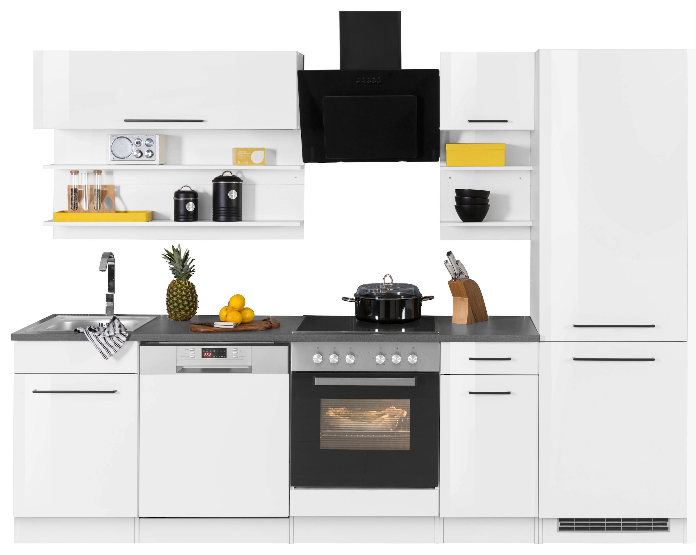 KOCHSTATION Küchenzeile »KS-Tulsa«, ohne E-Geräte, Breite 270 cm, schwarze Metallgriffe, MDF Fronten