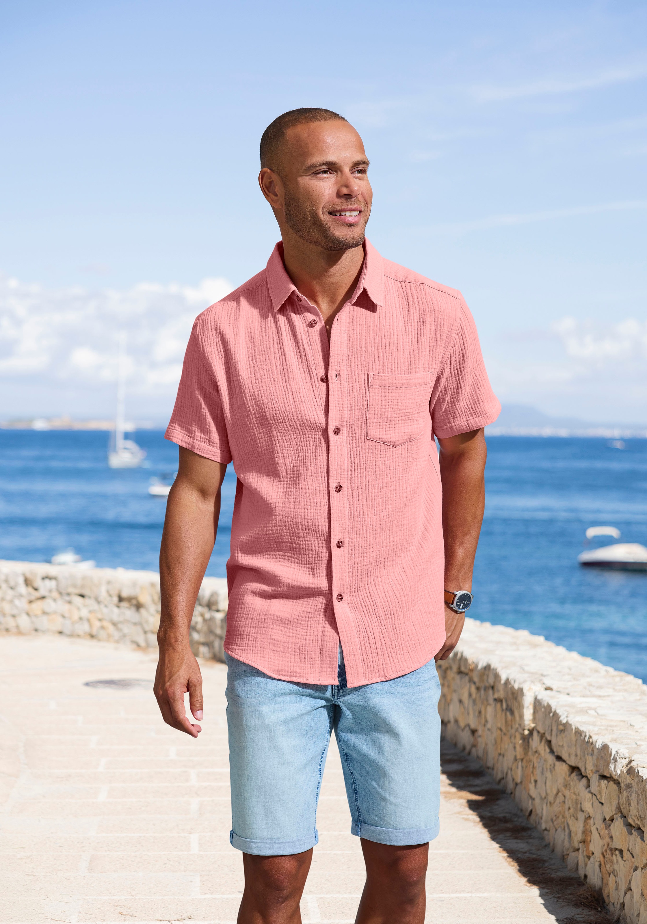 Beachtime Kurzarmhemd »Regular fit«, Kurzarm, Freizeithemd aus Musselin-Ware