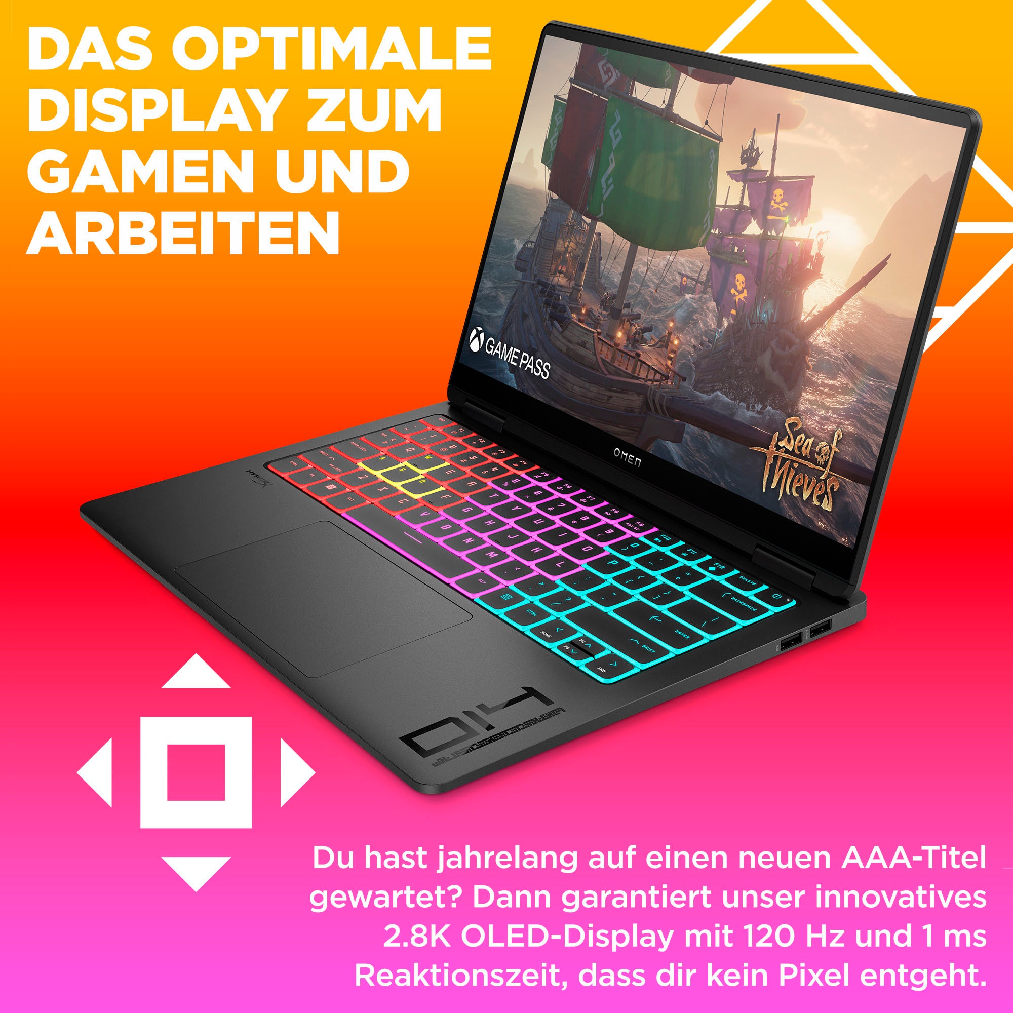 HP Gaming-Notebook »14-fb1097ng«, 35,6 cm, / 14 Zoll, Intel, Core Ultra 9, GeForce RTX 5070, 2000 GB SSD