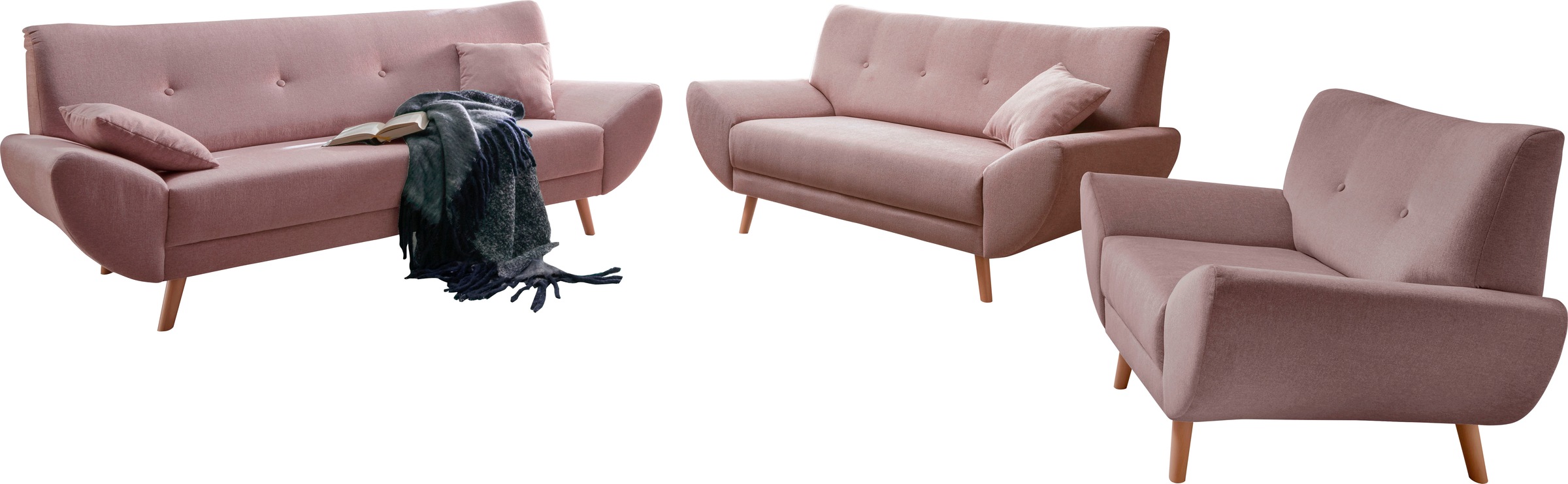 Home affaire Polstergarnitur »Basta« 3 Stk. tlg. Komfortable Wellenunterfed günstig online kaufen