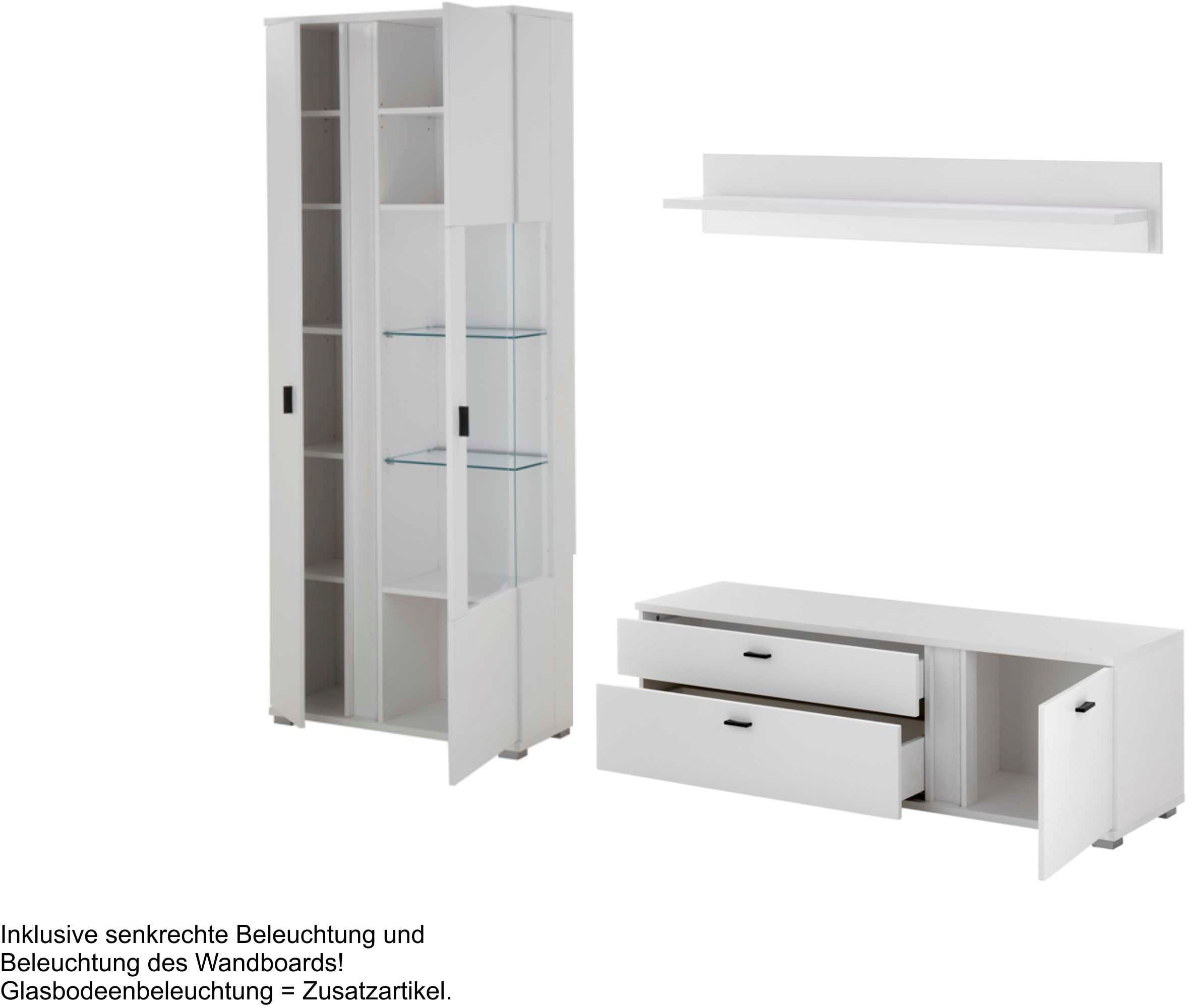 INOSIGN Wohnwand »LONG ISLAND«, (Set, 3 St.), in moderner Trendfarbe,inklusive senkrechter Beleuchtung,Breite 240 cm