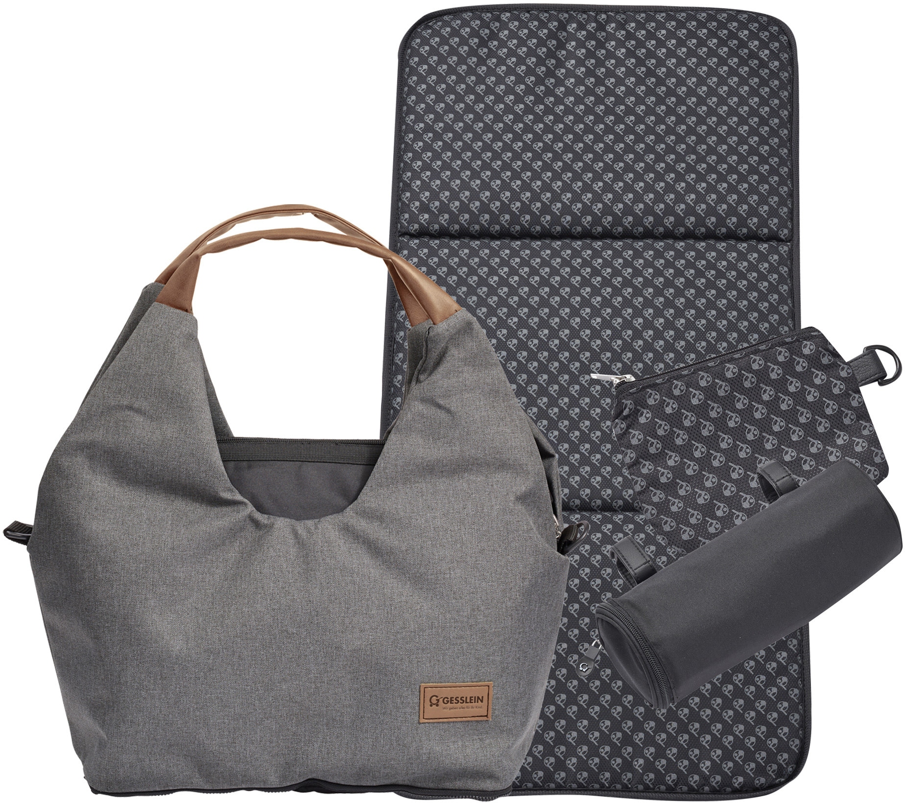 Gesslein Wickeltasche »N°5, anthrazit/tabak«, mit Wickelauflage und Flaschenhalter, Made in Germany