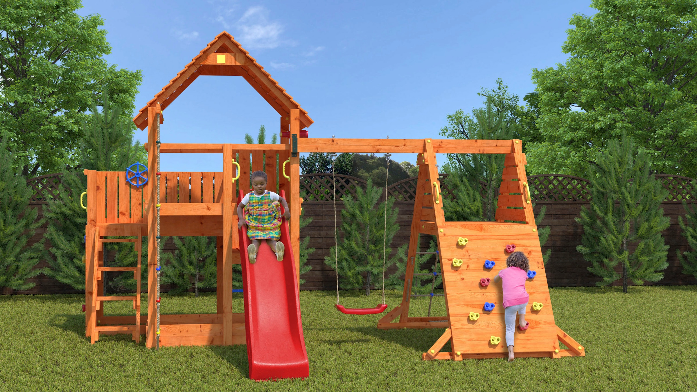 FUNGOO Spielturm »BIG LEADER SPIDER RED«, mit Schaukel & Rutsche, Klettererweiterung