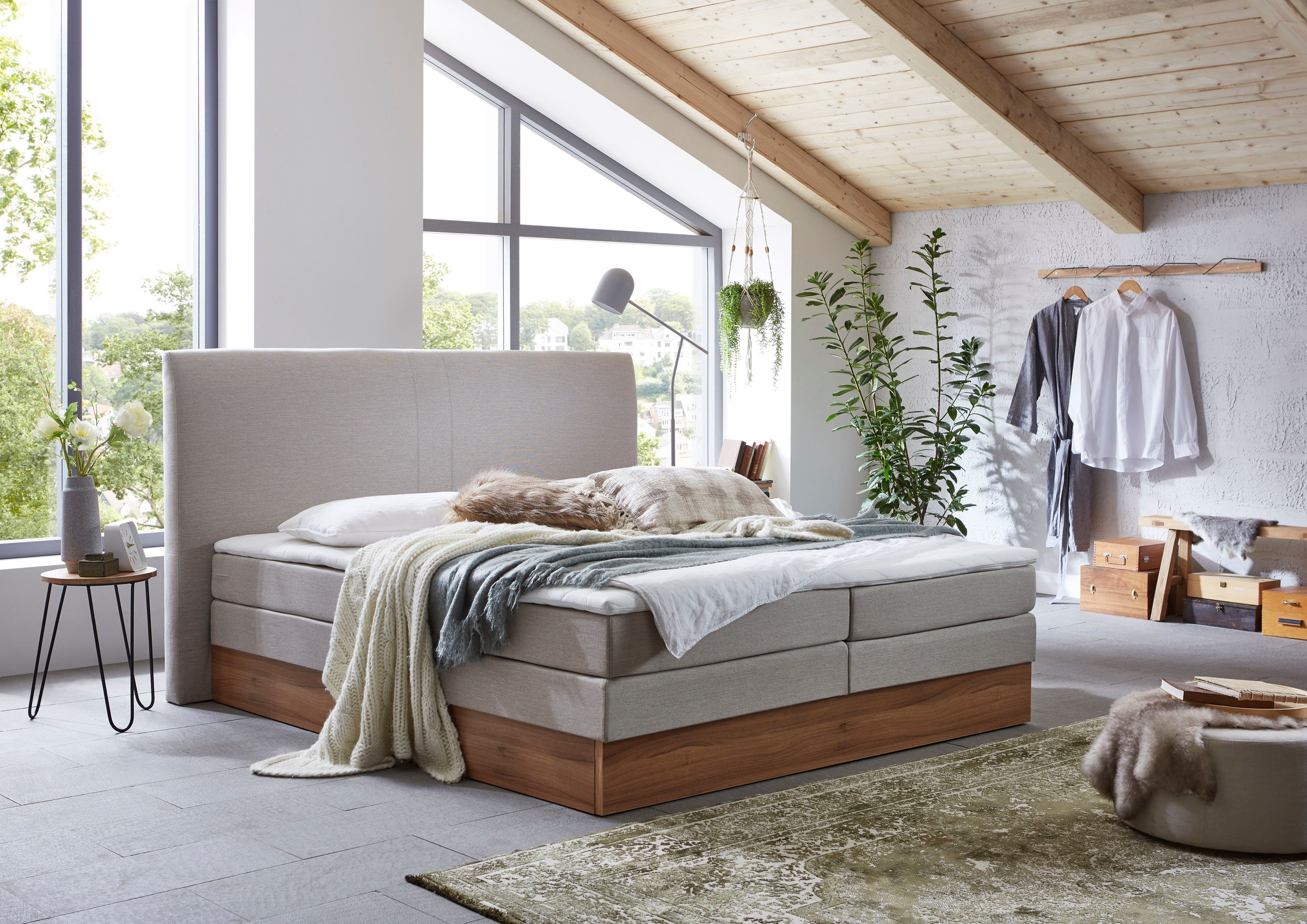 Home affaire Boxspringbett »Blomen« mit Walnuss-Dekor, mit Bettkasten, vers günstig online kaufen