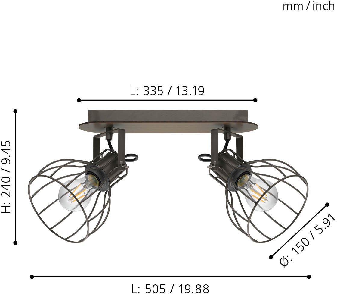 EGLO Deckenspot »SAMBATELLO«, 2 flammig, Leuchtmittel E27 | ohne Leuchtmittel-ohne Leuchtmittel, Deckenlampe, Deckenspot mit E27 Fassung, L33,5 x B9 cm