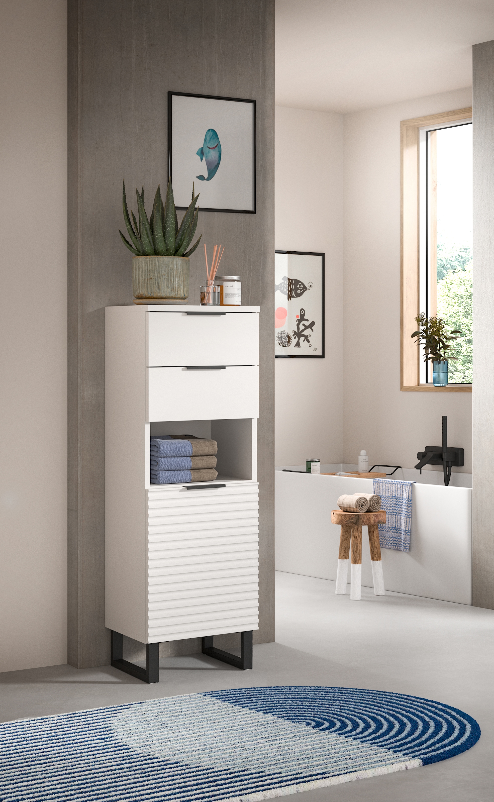 welltime Unterschrank »Litica, Höhe 110 cm, 2 Schubkästen, 1 Tür, 1 offenes Fach«, Badschrank, Bad-Midischrank, Badezimmer, Bad-Möbel