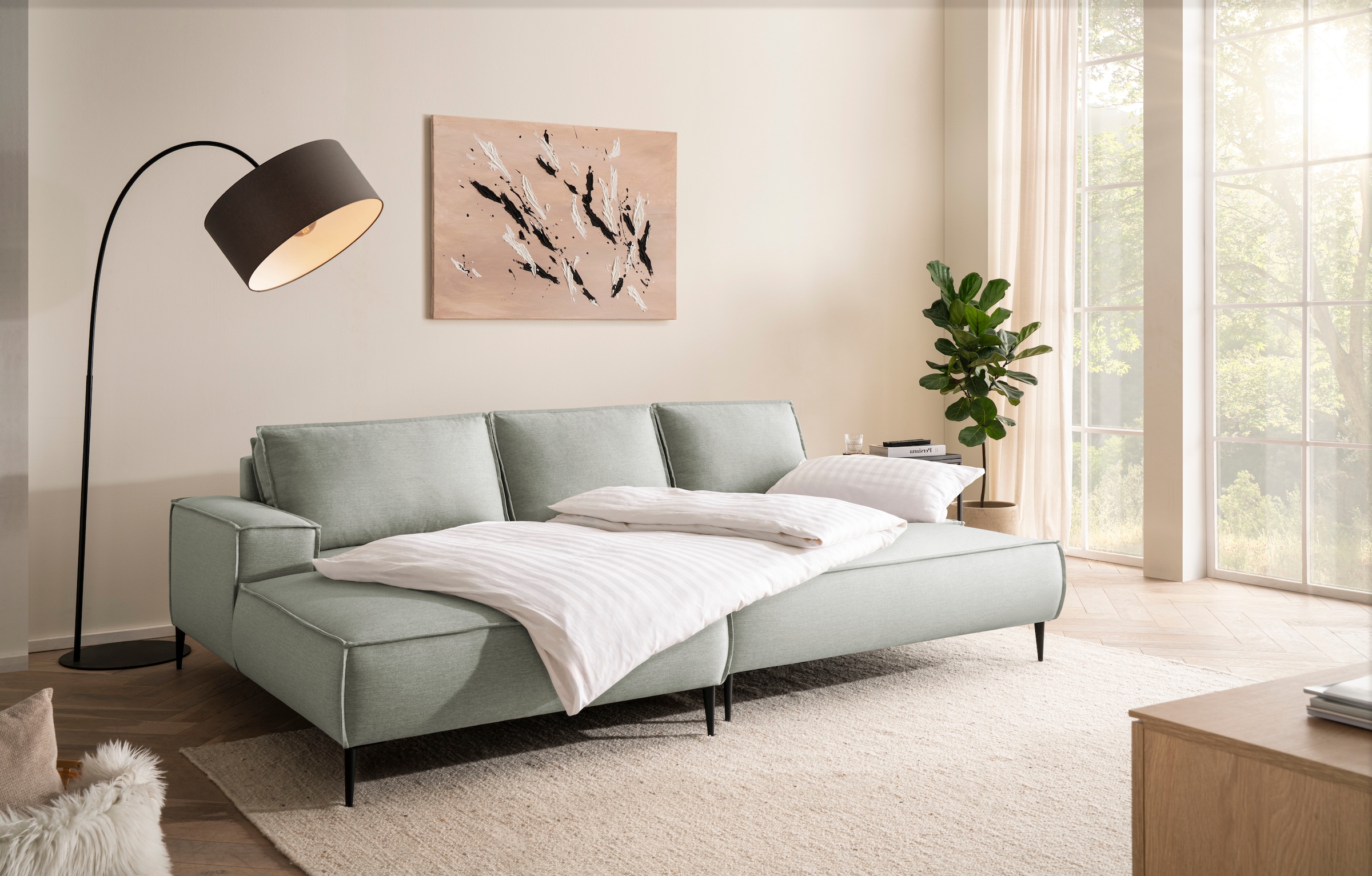 andas Sitzgruppe »TVINNU, Polsterecke L-Form, Schlaffunktion, mit Hocker«, (Set, 2 tlg.), stellbar zum Schlafsofa (Krokodilverbinder)
