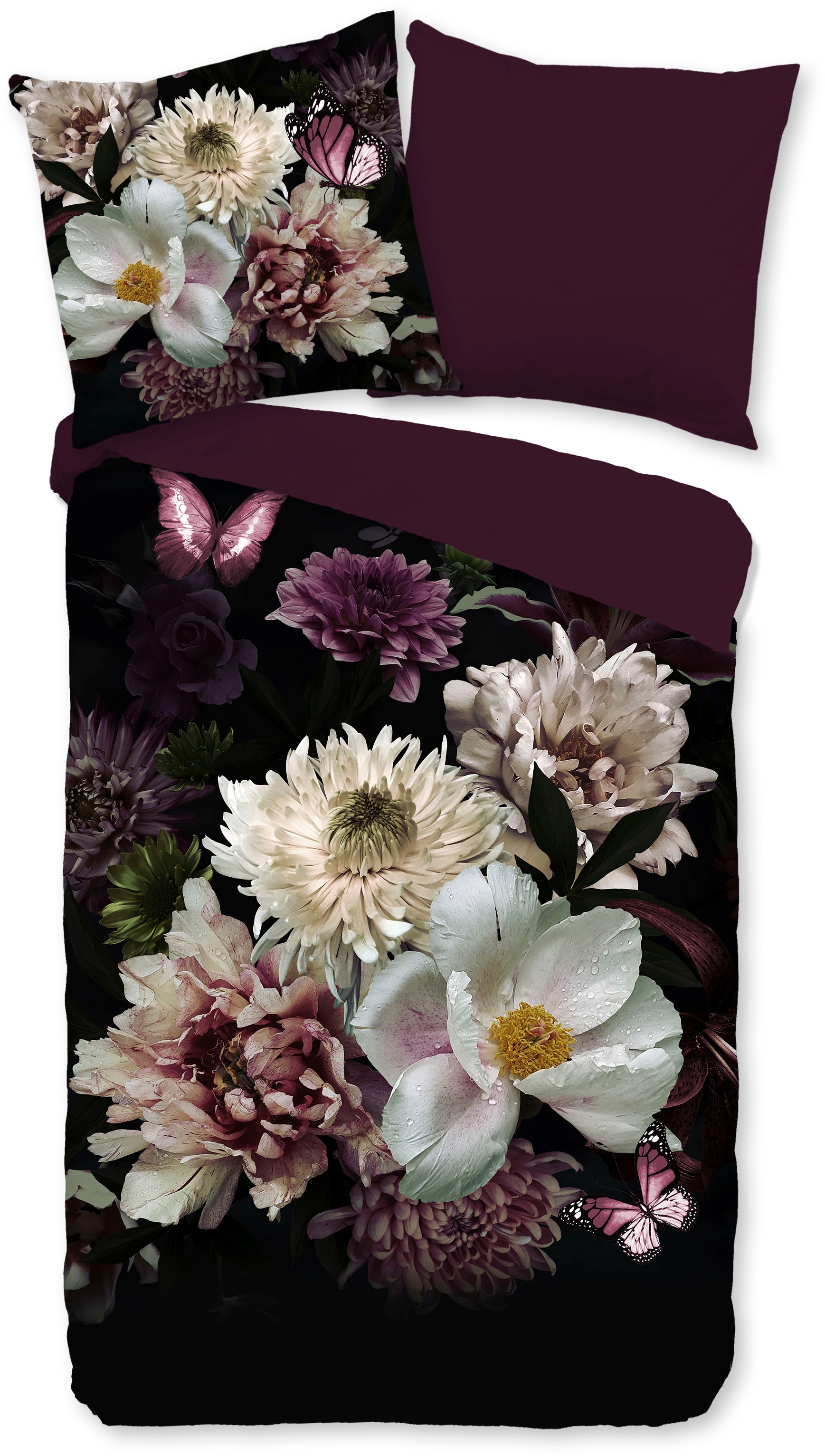 PURE luxury collection Wendebettwäsche »Marleen«, Mikrofaser, 135x200, Pflegeleicht, Reißverschluss, Wendeoptik, Blumen