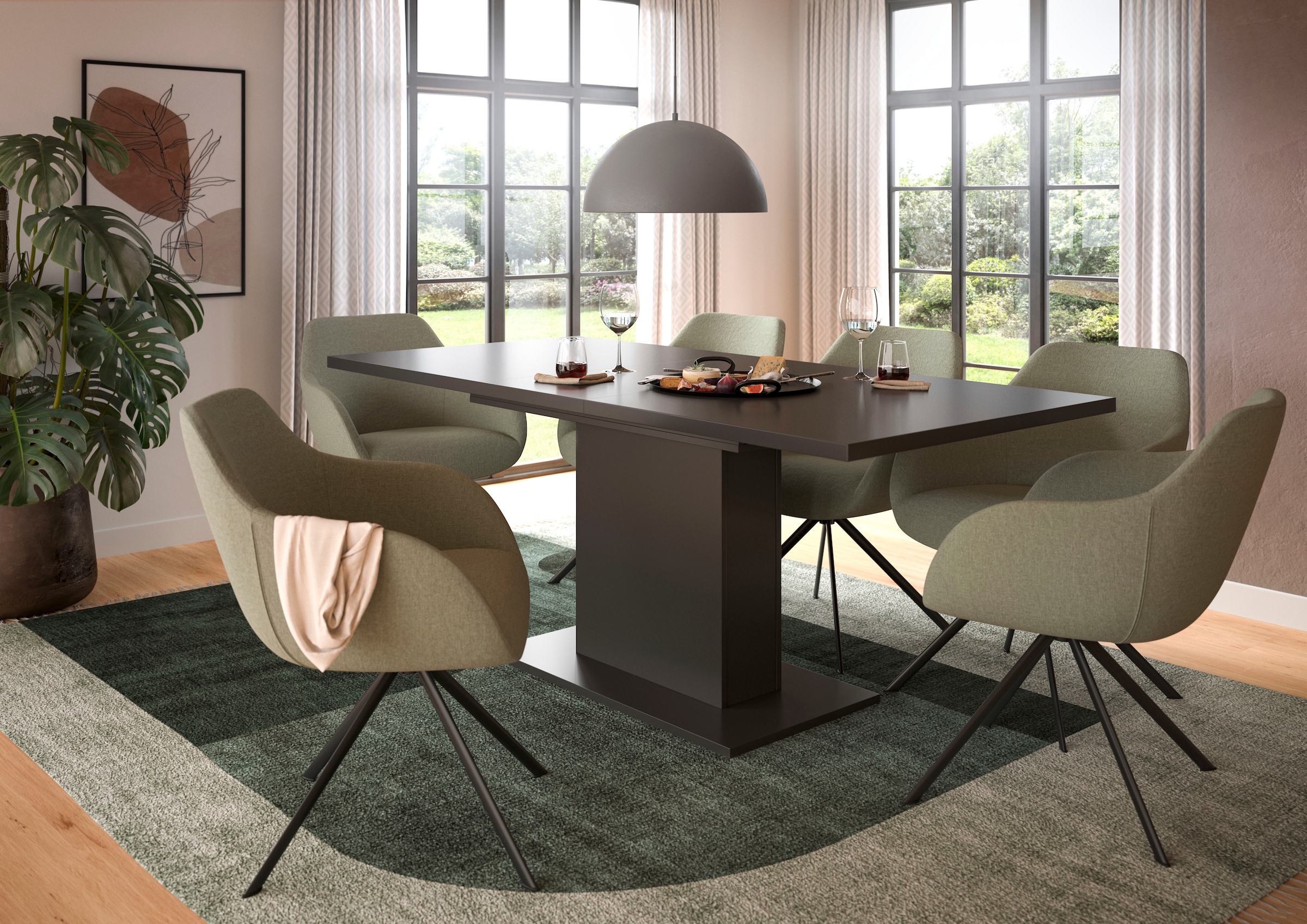 INOSIGN Esstisch »Motus, ausziehbar 150 -190 cm, inklusive 40 cm Einlegeplatte«, (Set, 1 St.), Säulengestell mit Bodenplatte, Tisch, Küchentisch, Esszimmer, Küche