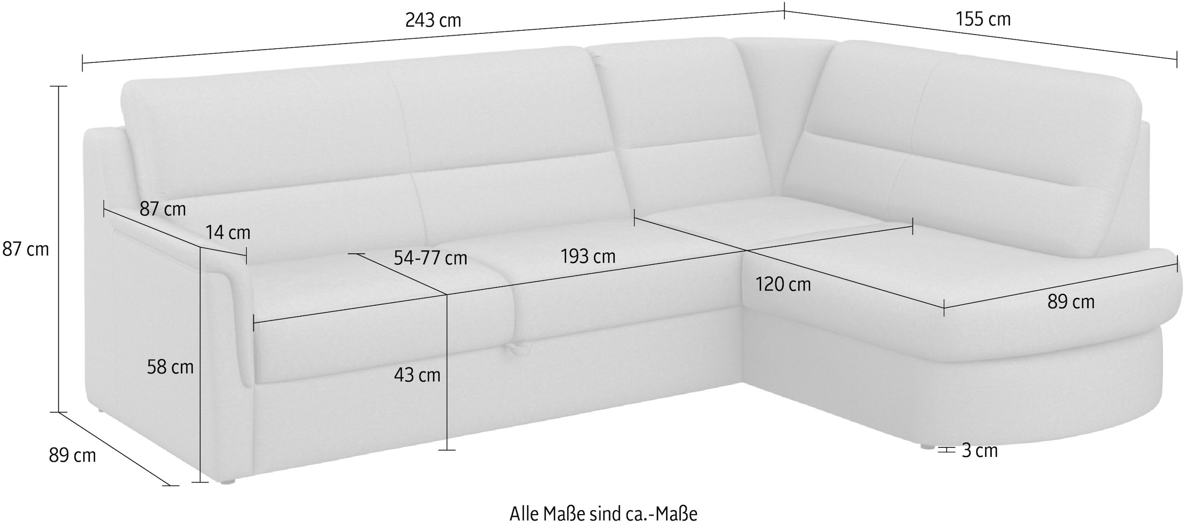 sit&more Ecksofa »Panini L-Form«, wahlweise mit Vorziehsitz und Bettkasten