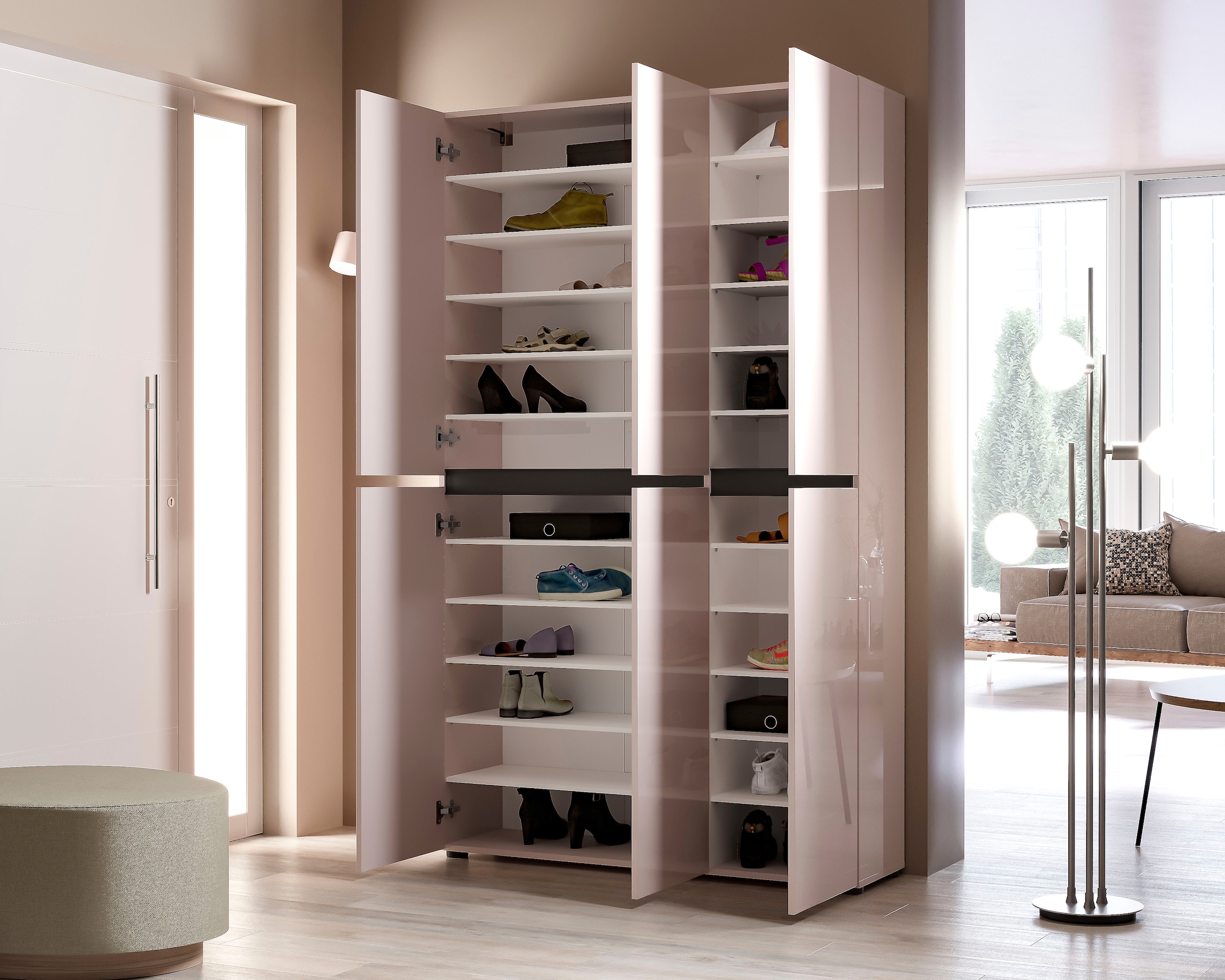 Home affaire Schuhschrank »MISTER Schuhkommode, Schuhmöbel, Schuhregal, Hochglanz lackiert« Breite 120 cm, Höhe 200 cm, 6 Türen, 24 Fächer, ca.58 paar Schuhe