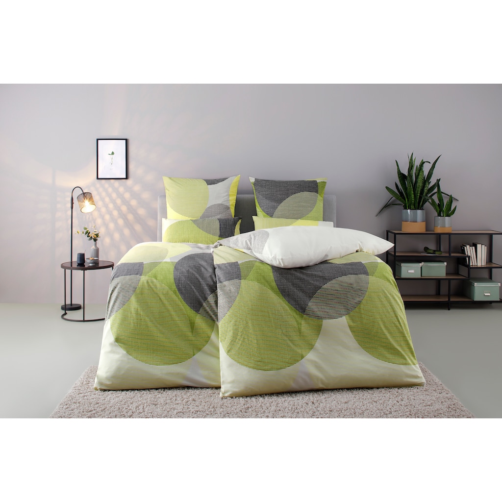 BIERBAUM Bettwäsche »Carla in Gr. 135x200 oder 155x220 cm«, (2 tlg.), Bettwäsche aus Baumwolle, geometrische Bettwäsche mit Reißverschluss