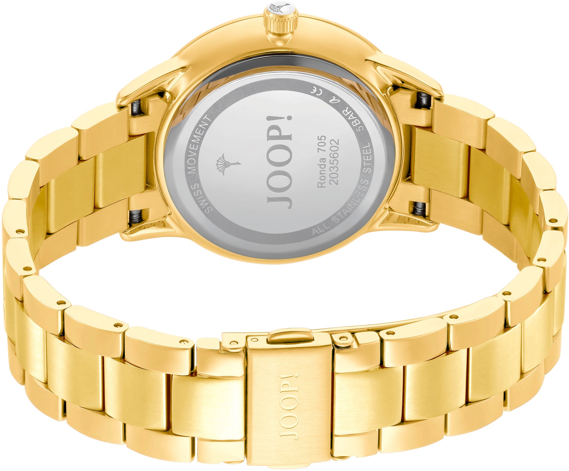 JOOP! Quarzuhr, Armbanduhr, Damenuhr, analog, Glassteine, Edelstahlarmband