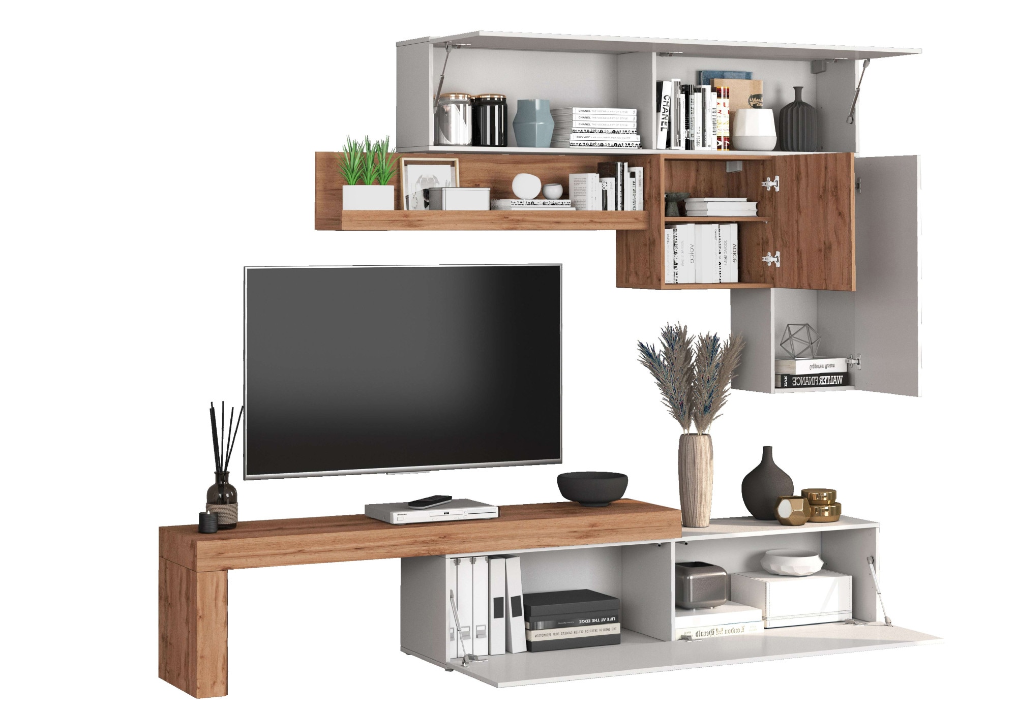 INOSIGN Wohnwand »Chronos Wohnwand, Medienwand, 5-er set«, (Set, 5 St.), ca. 270 cm mit Hängeschränke, Würfel, Regal, Lowboard, Made in Italy