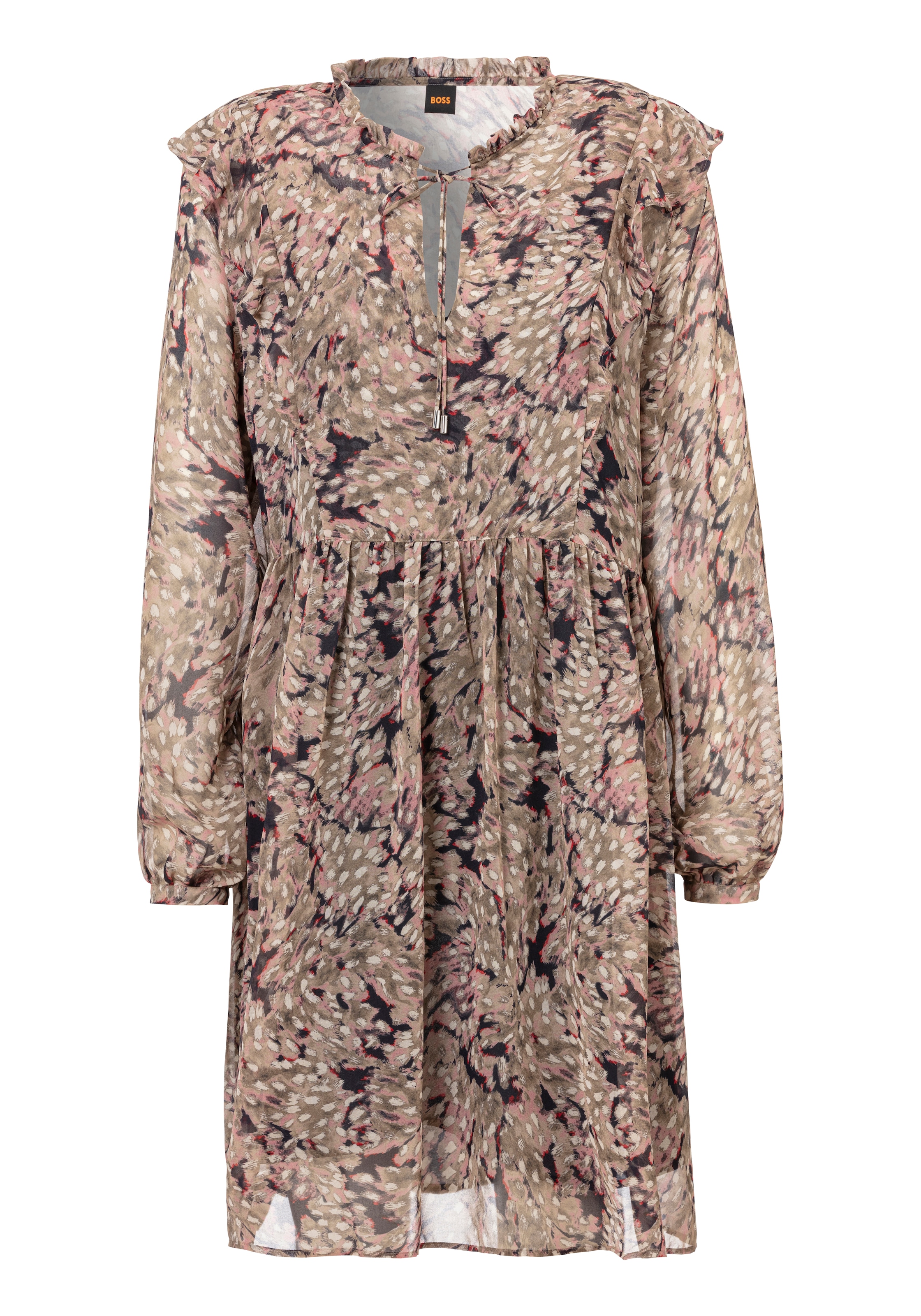 BOSS ORANGE Blusenkleid »Direnna Premium Damenmode«, mit Volant & Rüschen, Print, Georgette
