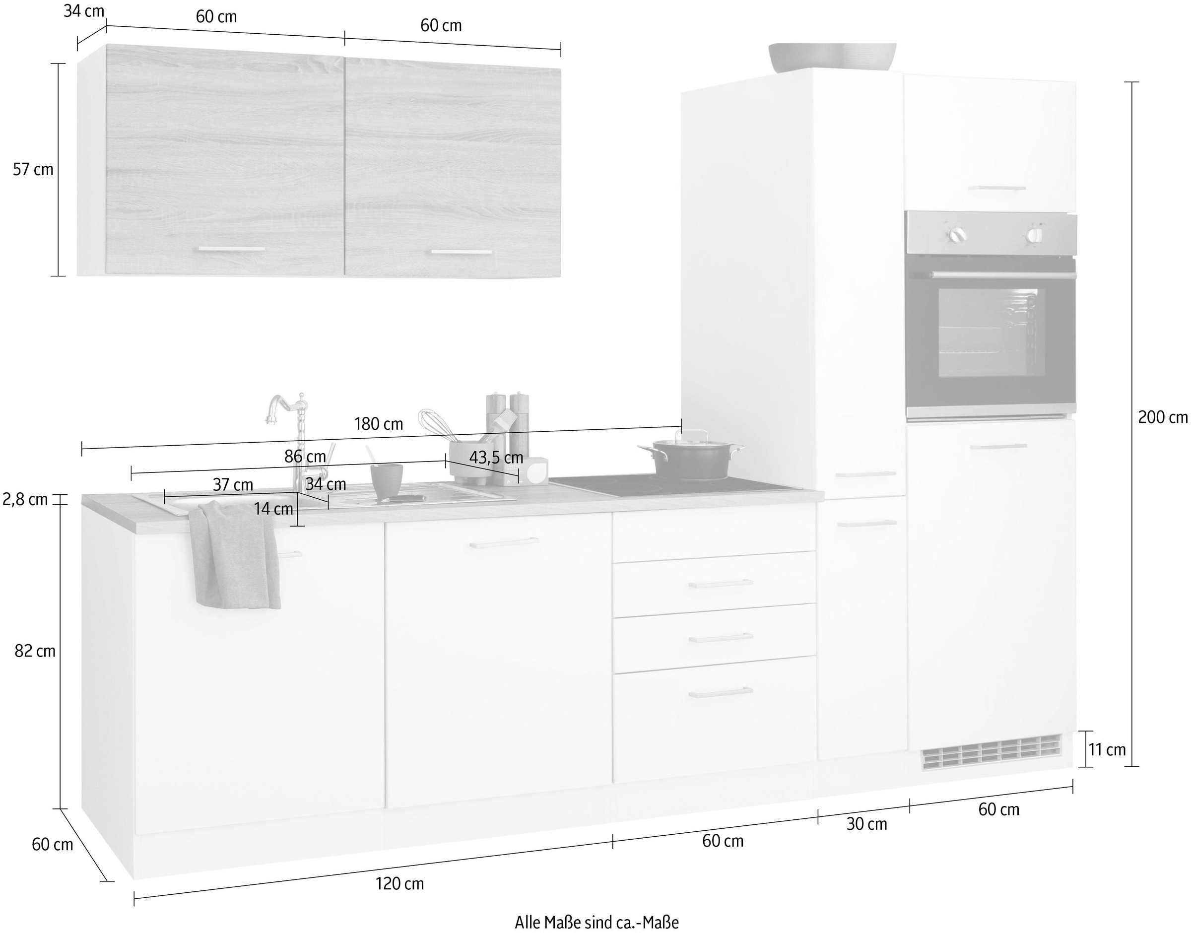 HELD MÖBEL Küchenzeile »Visby«, auf E-Geräte, Raten cm Breite bestellen 270 für Kühlschrank ohne