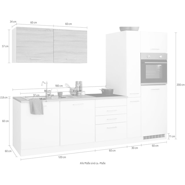 HELD MÖBEL Küchenzeile »Visby«, ohne E-Geräte, Breite 270 cm für  Kühlschrank auf Raten bestellen