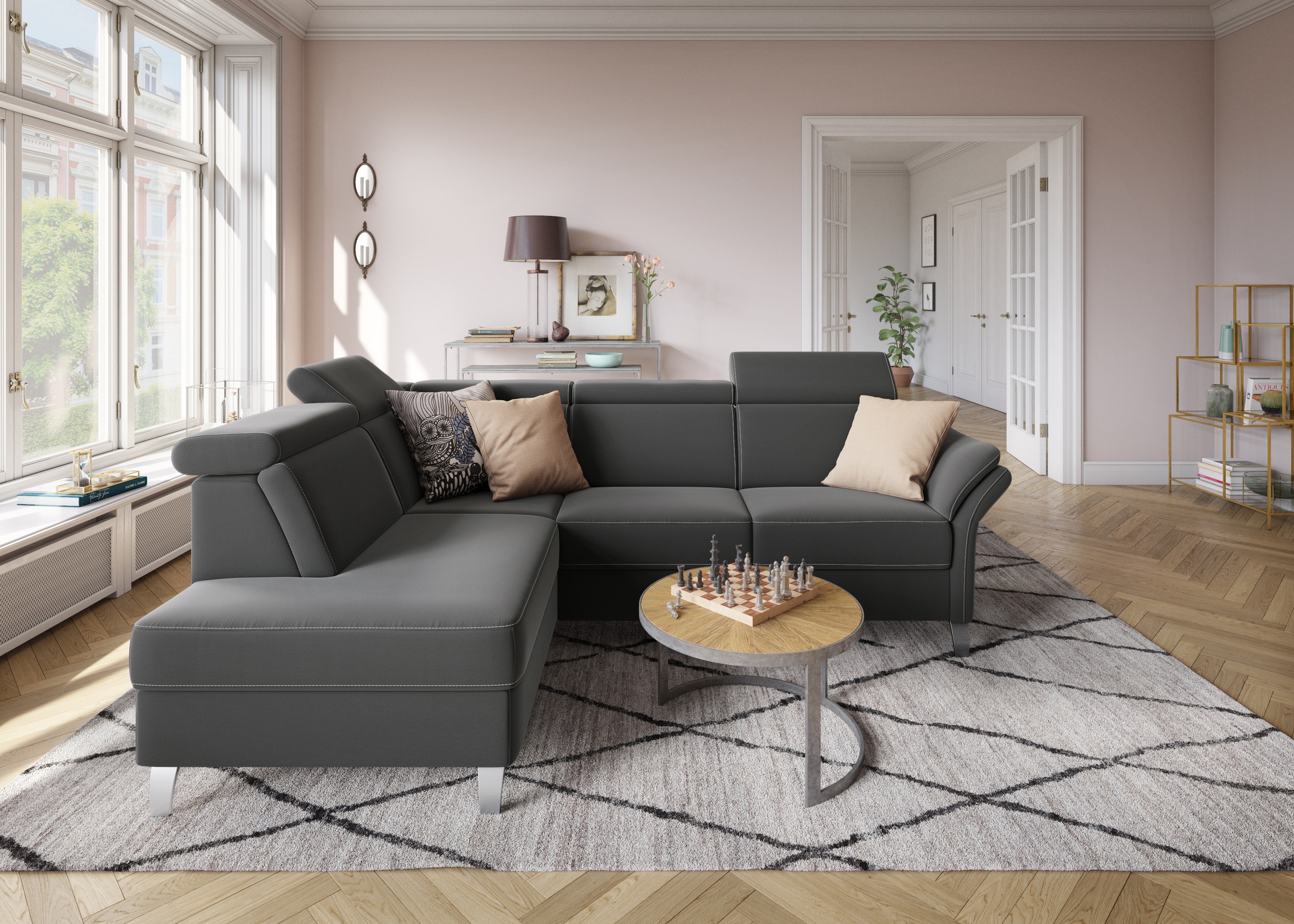 sit&more Ecksofa »Vincenzo L-Form«, inklusive Kopfteilverstellung, wahlweise mit Bettfunktion, Bettkasten