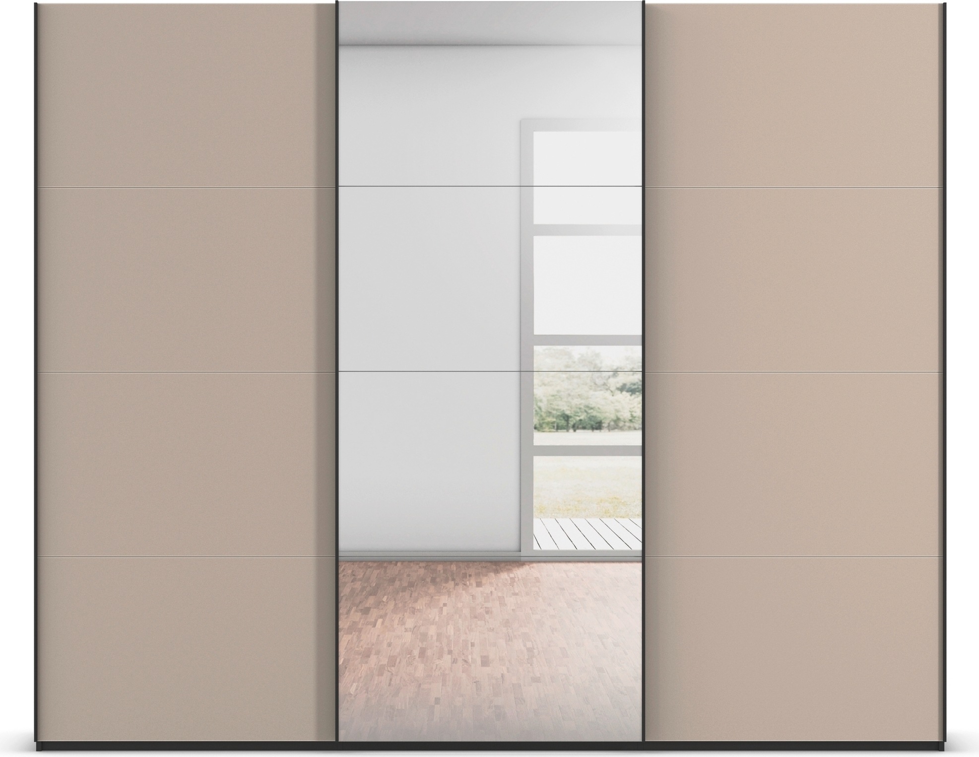 rauch Schwebetürenschrank »Kleiderschrank Schrank Garderobe Schlafzimmerschrank SCALE-FYRA«, edle viergeteilte Türen Spiegel/Glas-Mix viele Farben MADE IN GERMANY
