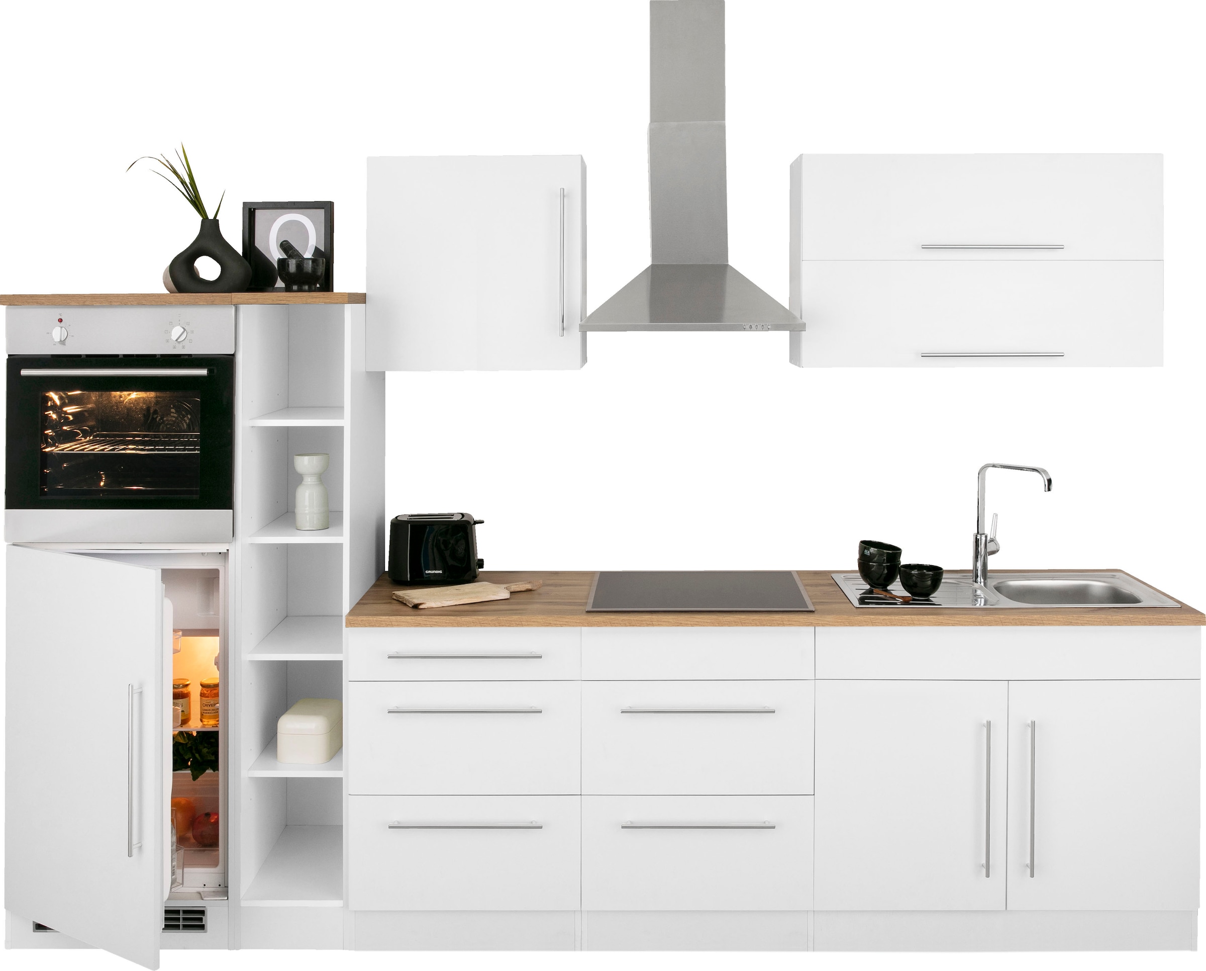 KOCHSTATION Küchenzeile »KS-Samos« Breite 300 cm, wahlweise mit E-Geräten und Induktionkochfeld