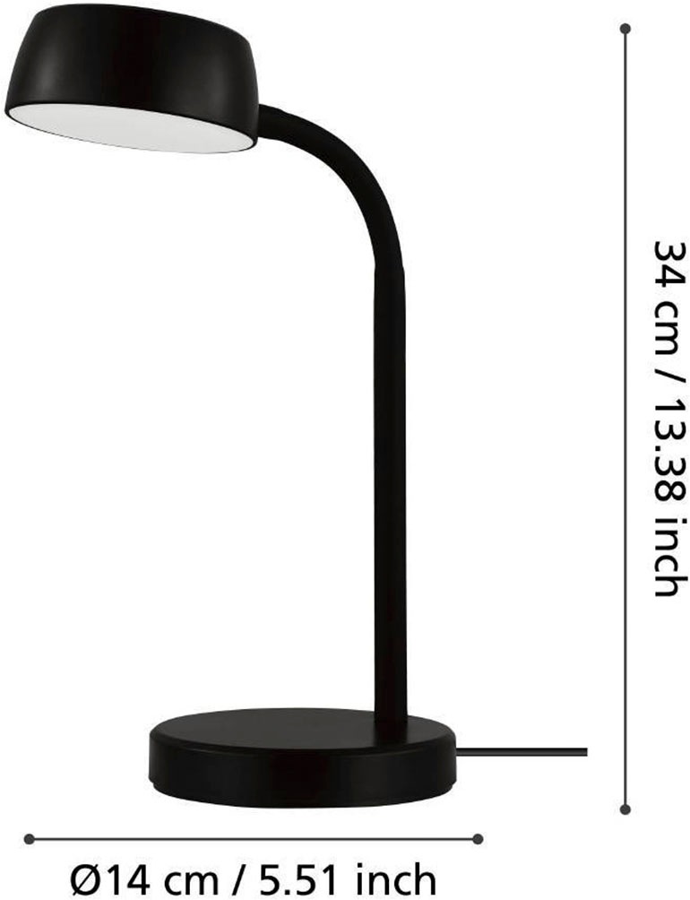 EGLO Tischleuchte »CABALES Tischleuchte, schwarz, Wippschalter am Leuchtkopf, Tischlampe«, 1 flammig, Leuchtmittel LED-Modul | LED wechselbar, Tischlampe, Nachttischlampe, Kunststoff, modern, warmweiß, H:31xD:14cm