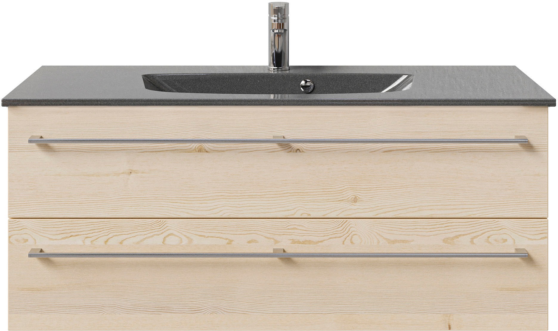 Saphir Badmöbel-Set »Serie 6025 2-teilig Mineralmarmor-Waschtisch mit LED-Spiegelschrank«, (2 St.), Waschplatz 117cm breit, 2 Schubladen, 3 Spiegel-Türen, inkl Türdämpfer