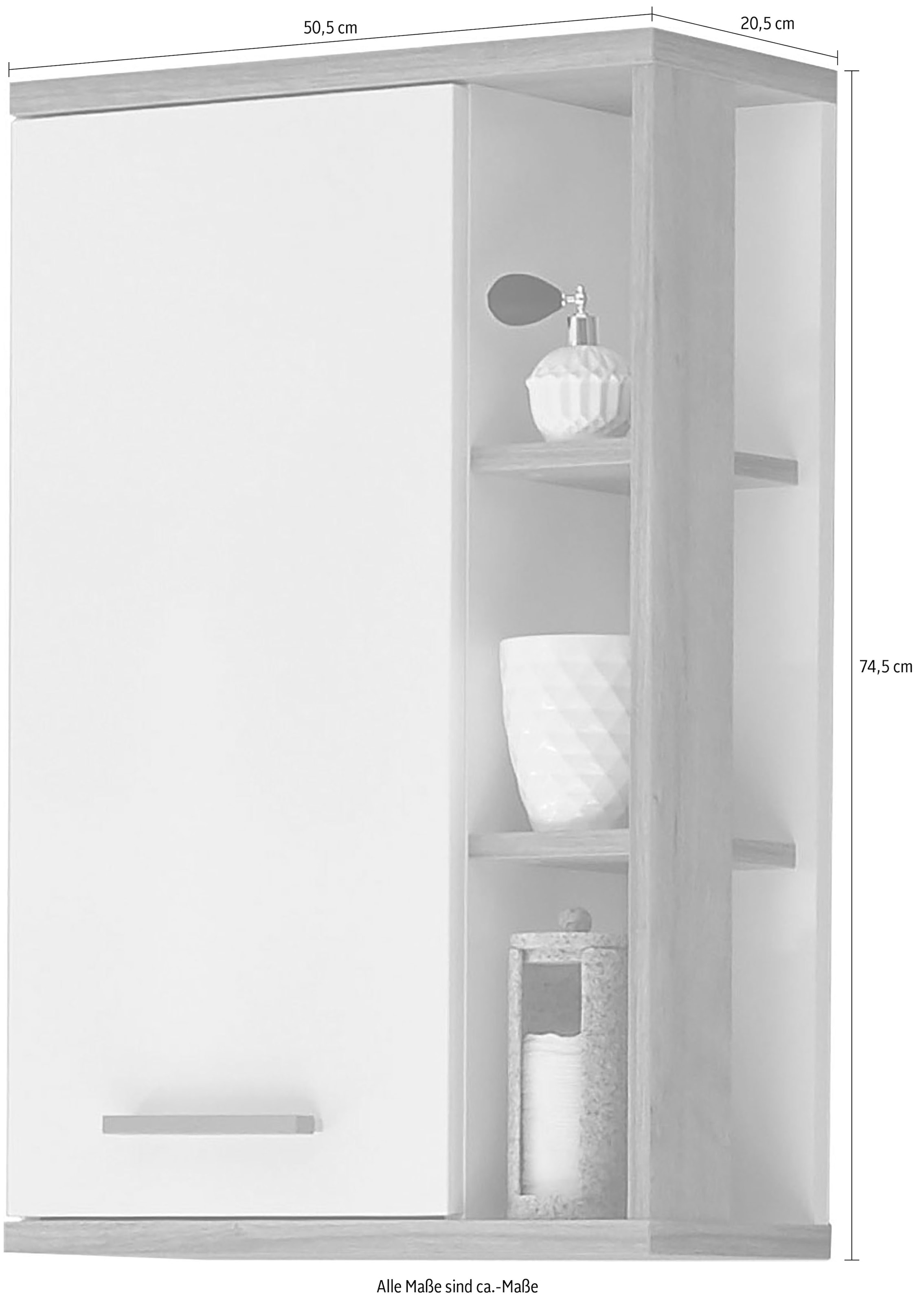 Saphir Hängeschrank »Quickset Badschrank 50,5 cm breit mit 1 Tür und 2 Glas-Einlegeböden«, Badezimmer-Hängeschrank inkl. Türdämpfer, Holzgriffe