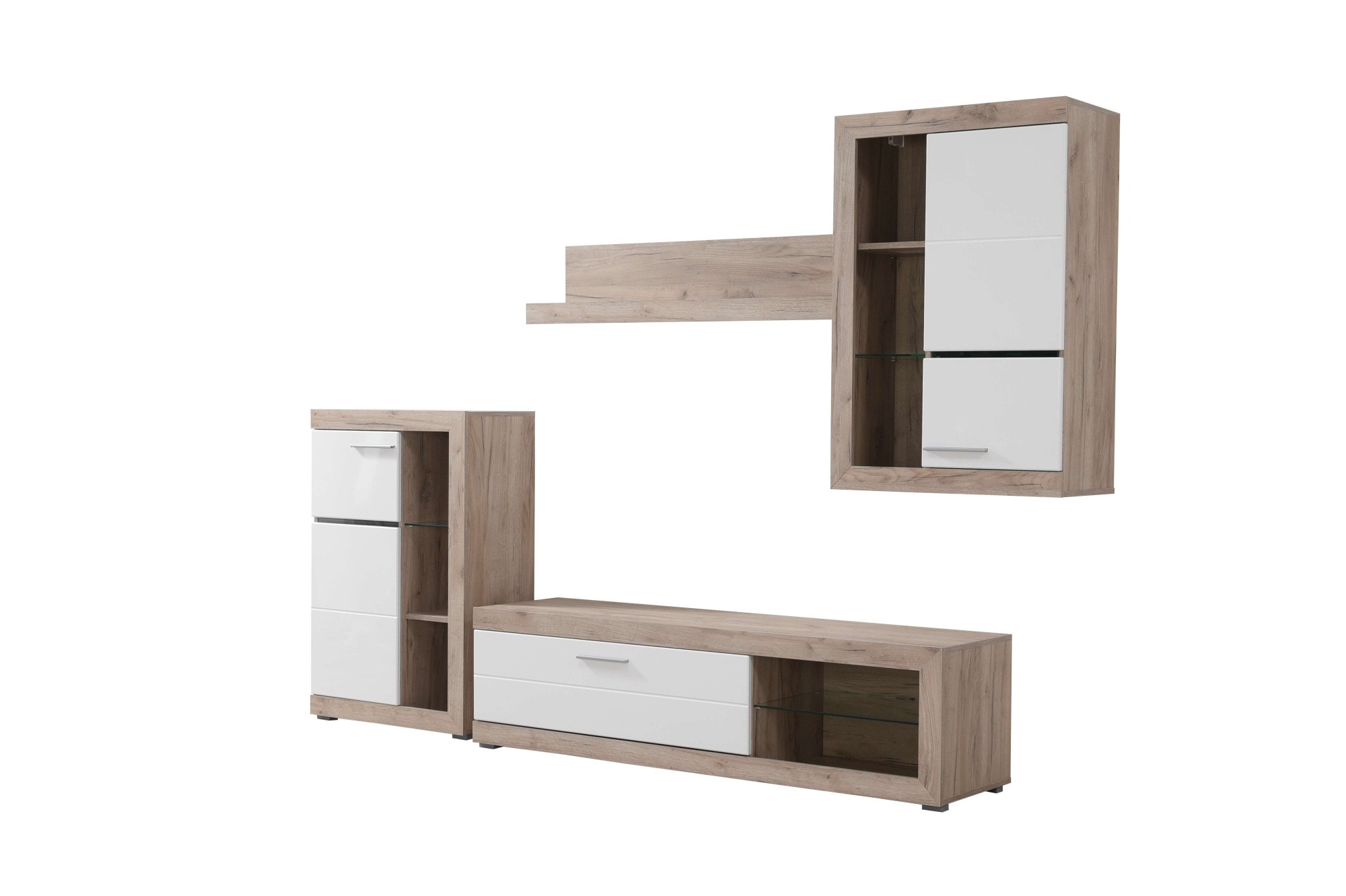 INOSIGN Wohnzimmer-Set »Rosso Wohnwand, Mediawand, Anbauwand, für TV bis 60', Breite 267 cm«, (Komplett-Set, 4 St., 4-st), Set besteht aus Highboard, TV-board, Wandregal und Hängeschrank