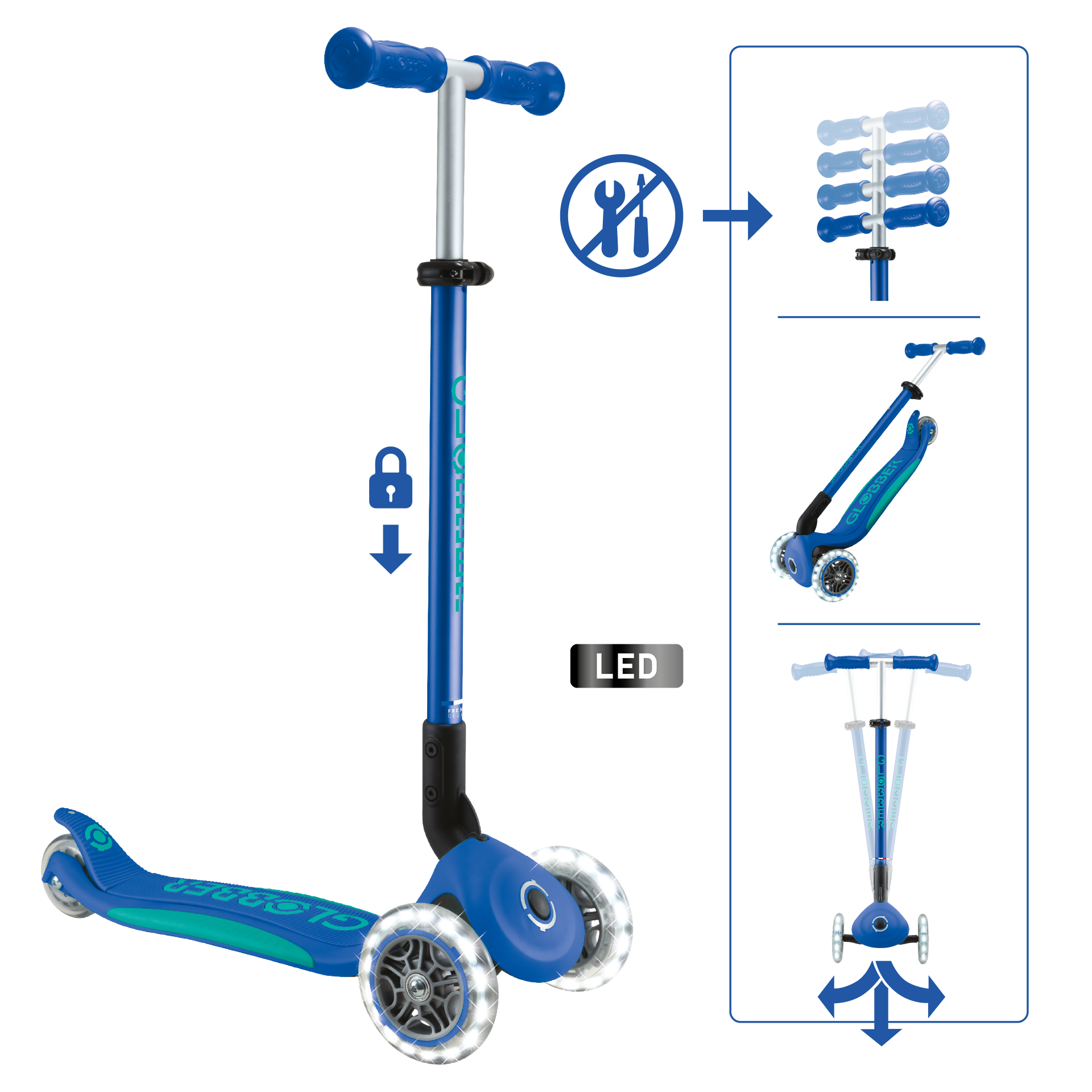 Globber Tretroller »ELITE LIGHTS, mit Leuchtrollen« mit Leuchtrollen